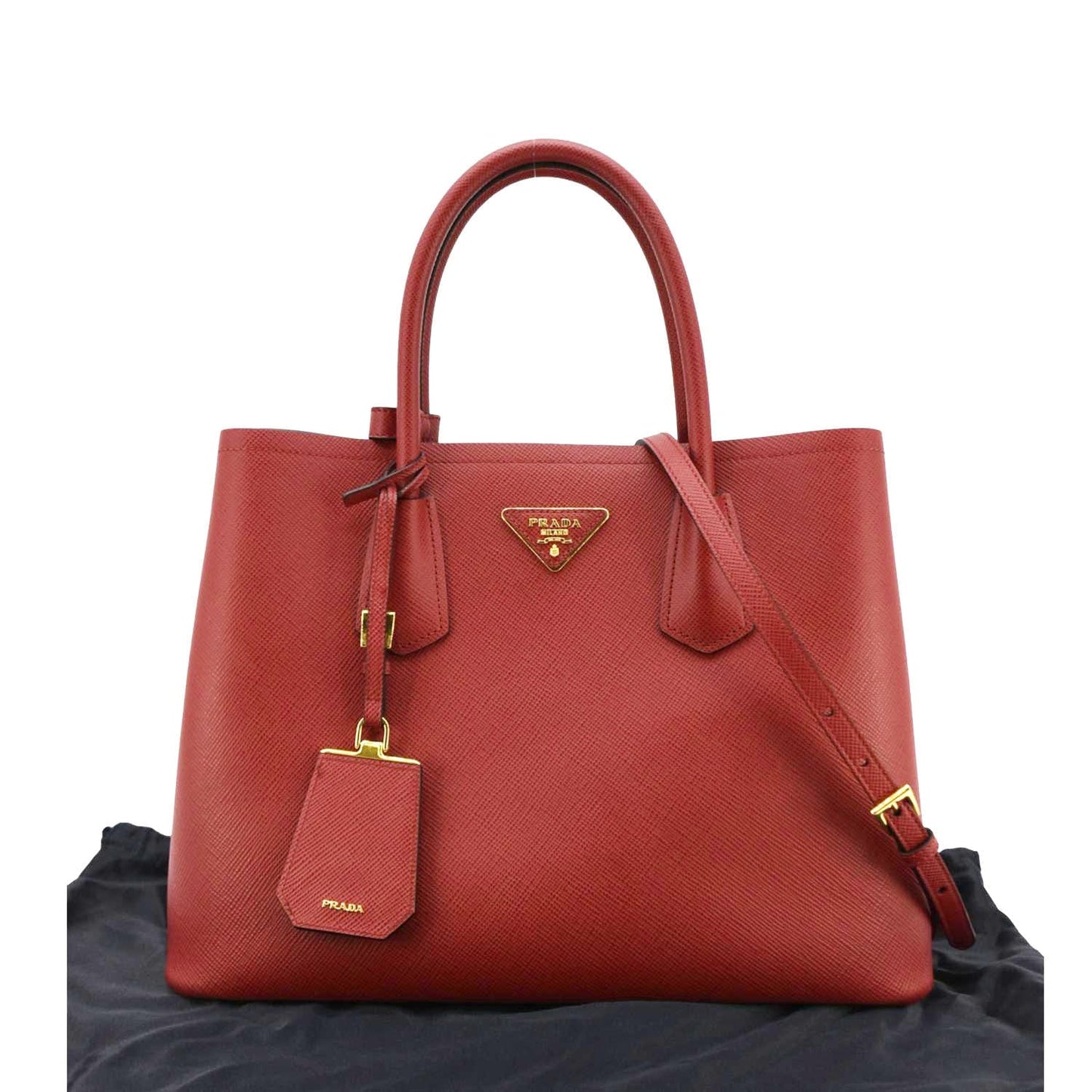 Prada Double Handle Tote Shoulder Bag Leather Saffiano Red