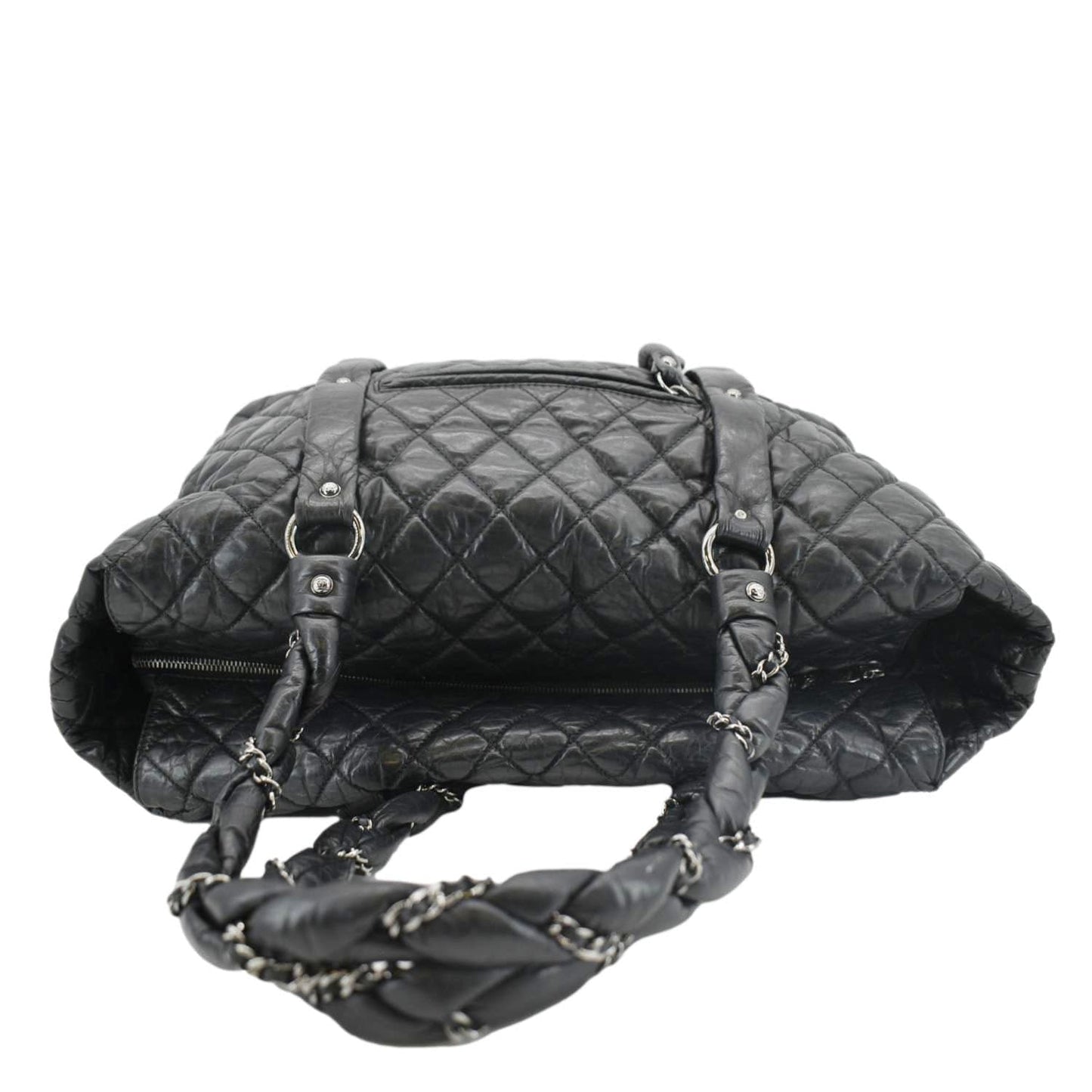 Chanel Distressed Ligne Braid Leather Calfskin Black Travel Bag