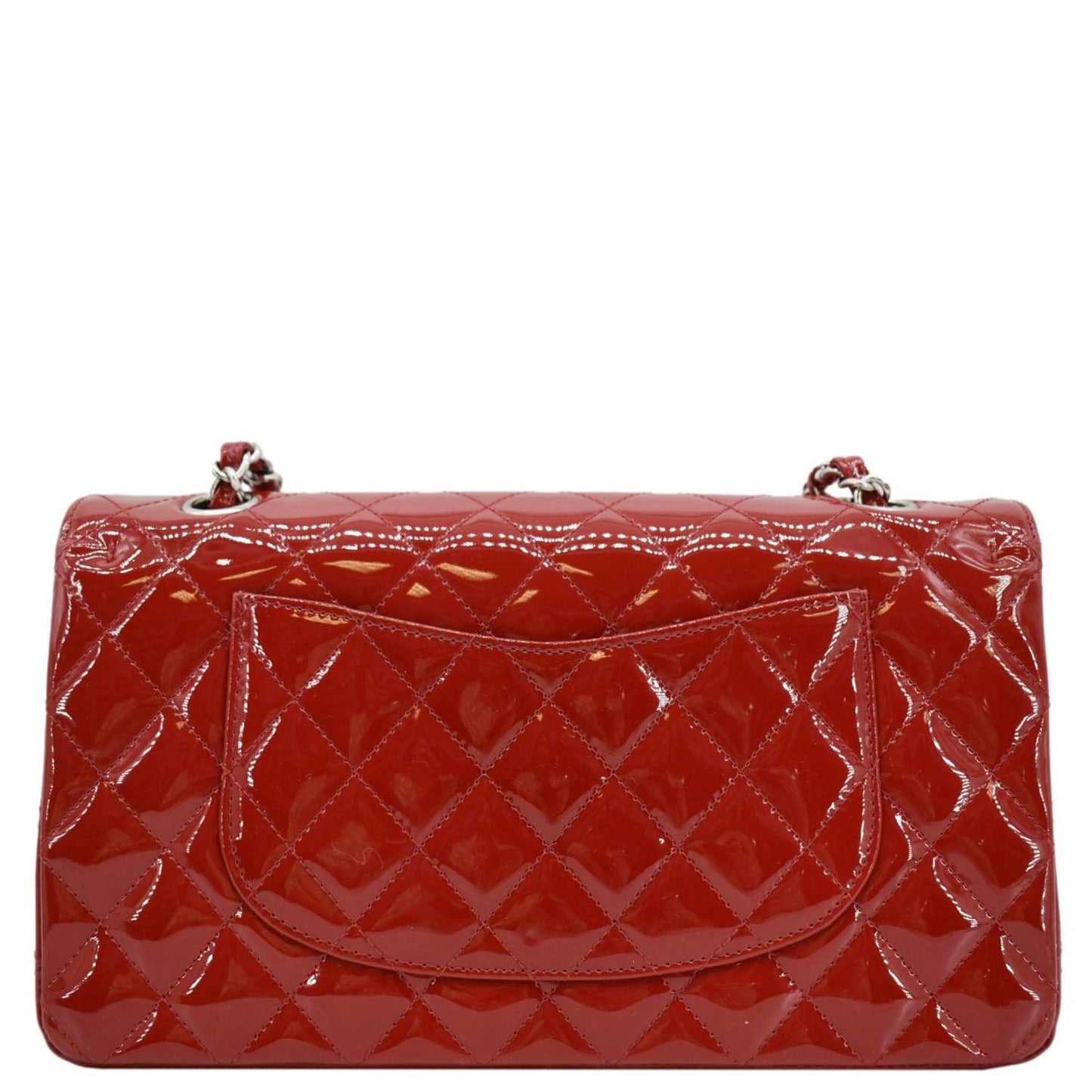 Chanel Classic Double Flap Quilted Patent Leather Red Travel Bag