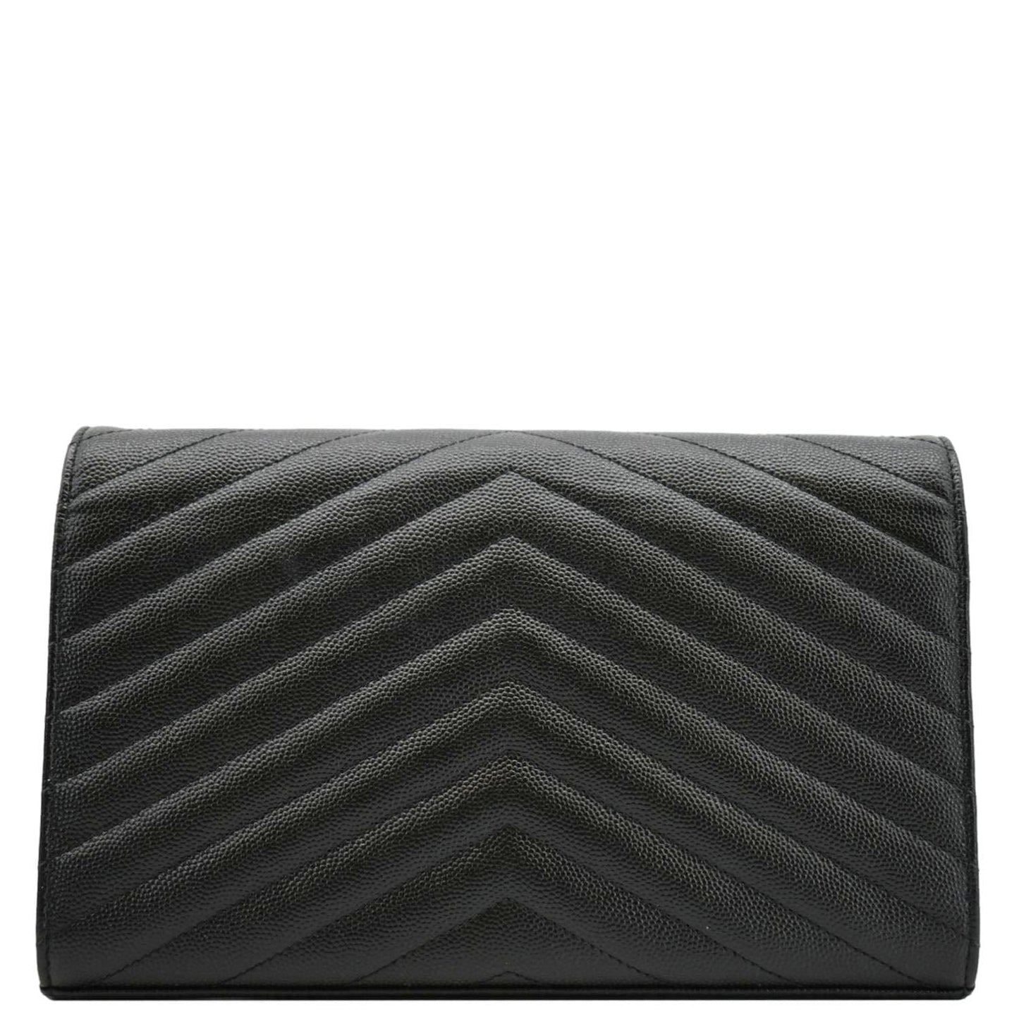 YSL Saint Laurent Yves Cassandre Envelope Grain De Poudre Crossbody Bag Leather Black Chain