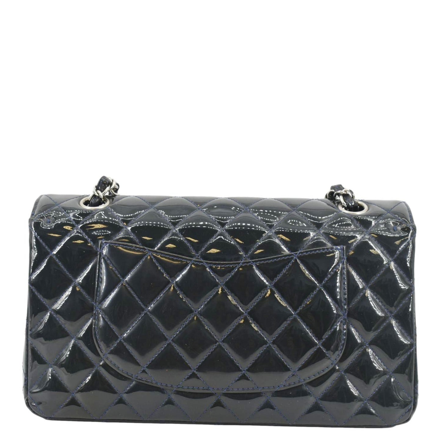 Chanel Double Flap Quilted Patent Olive Leather Black Travel Bag