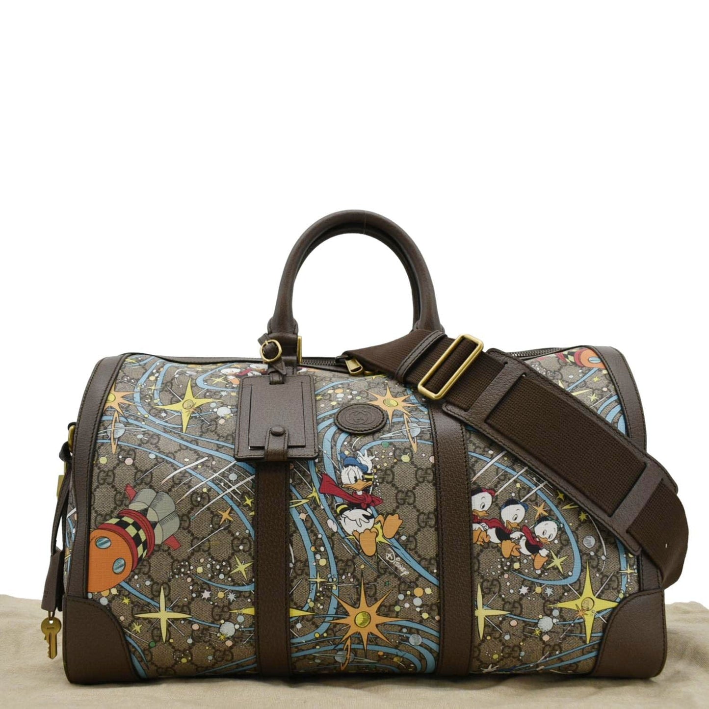Gucci Disney Donald Duck Supreme Duffle Travel Bag Canvas Beige