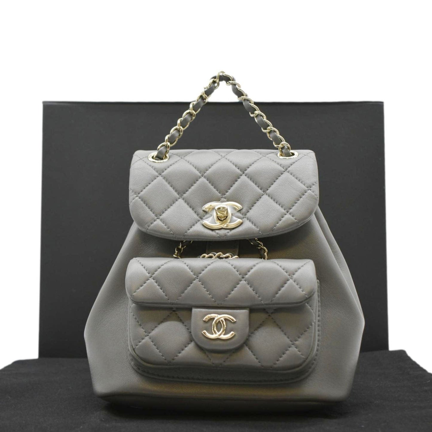 Chanel Duma Quilted Backpack Leather Grey Travel Bag