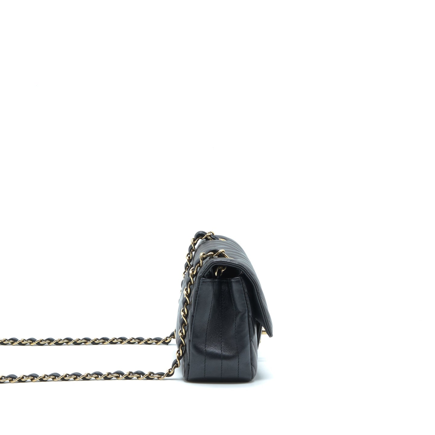 Chanel Chevron Rectangular Flap Lambskin LGHW Black Shoulder Bag