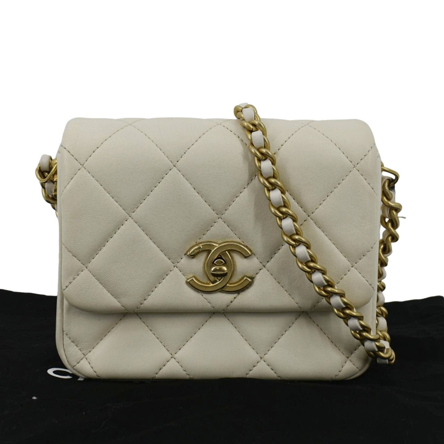 Chanel Side Note Flap Quilted Off Leather White Travel Bag