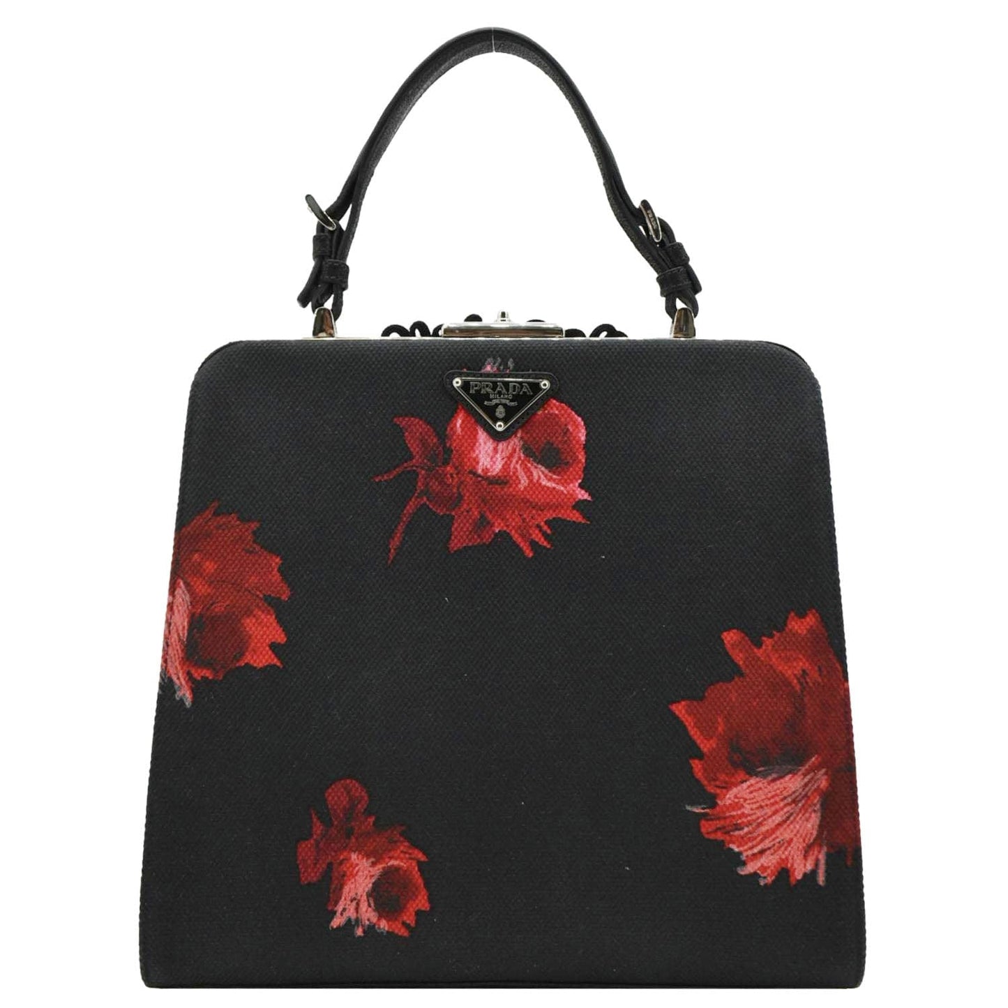 Canapa Floral Frame Top Handle Tote Bag Canvas Black