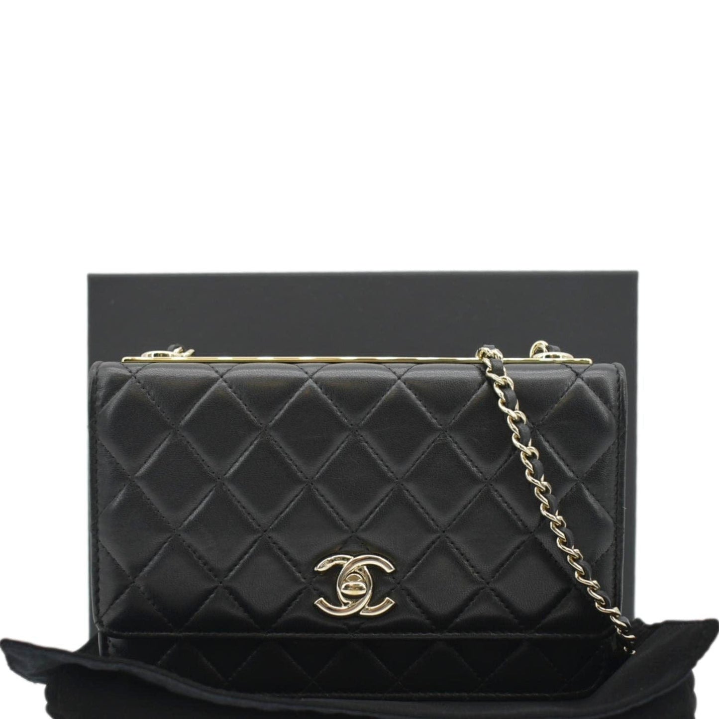 Chanel Trendy CC Woc Leather Lambskin Black Travel Bag Cc Woc