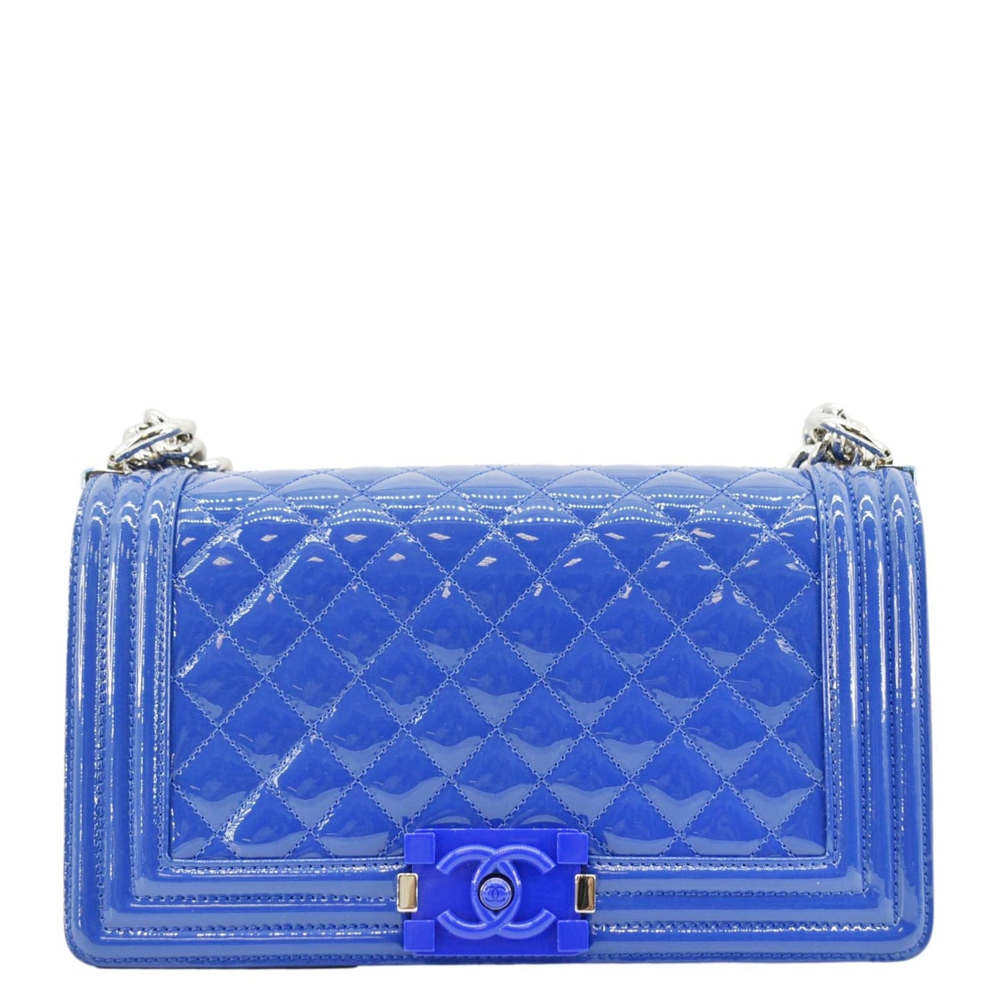 Chanel Boy Flap Old Plexiglass Patent Leather Blue Travel Bag