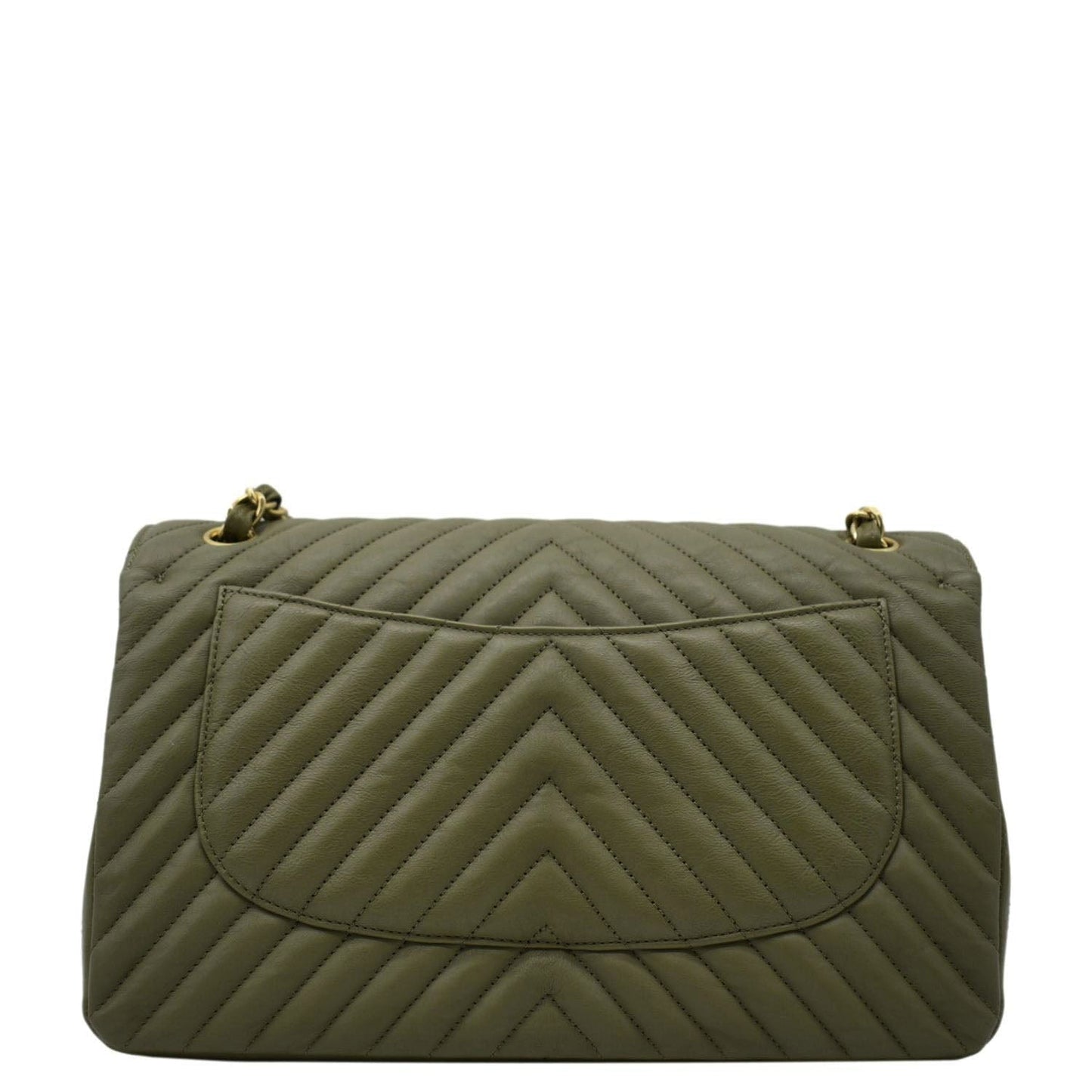 Chanel Classic Jumbo Flap Chevron Olive Leather Travel Bag