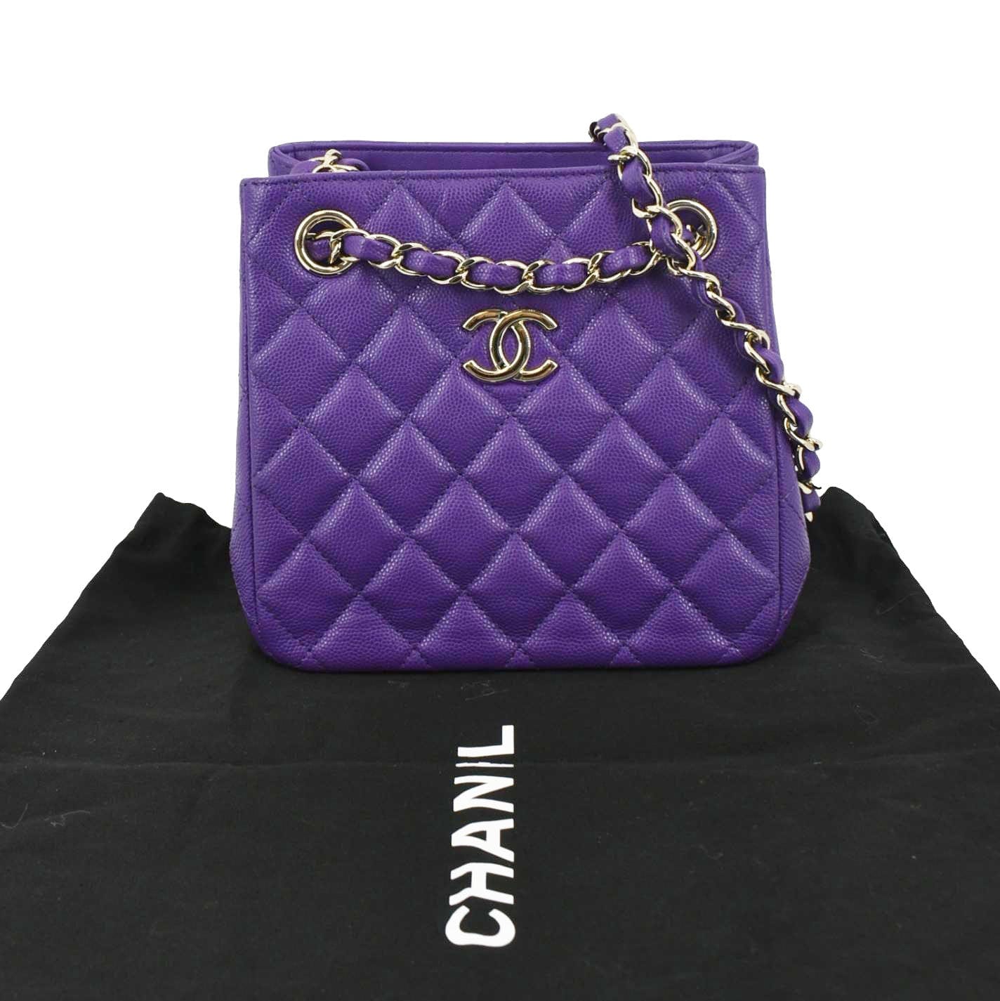 Chanel CC Quilted Caviar Bucket Purple Leather Travel Bag