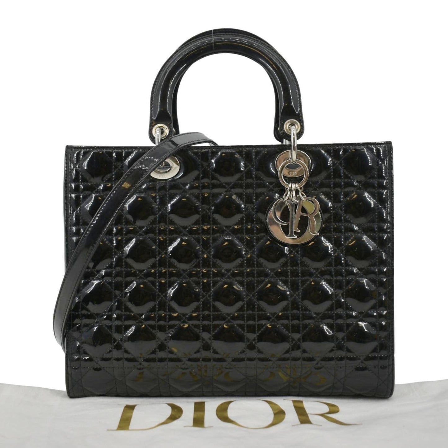 Dior Lady Shoulder Bag Leather Patent Quilted