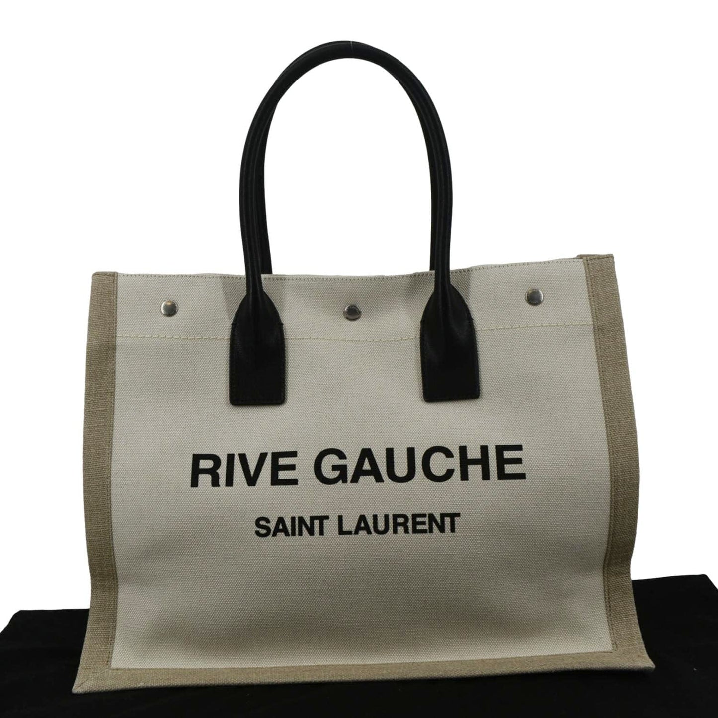 YSL Saint Laurent Yves Rive Gauche Linen Tote Griege Leather Small Tote Bag