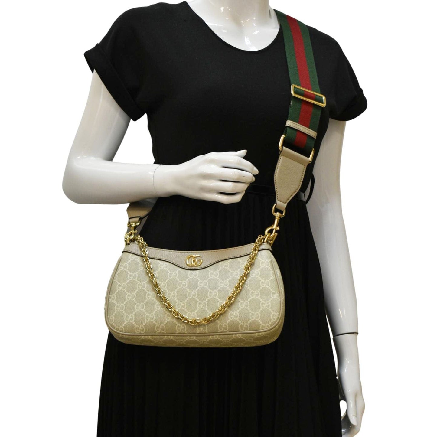 Gucci Ophidia Web Supreme Shoulder Bag Canvas Beige Small 735133