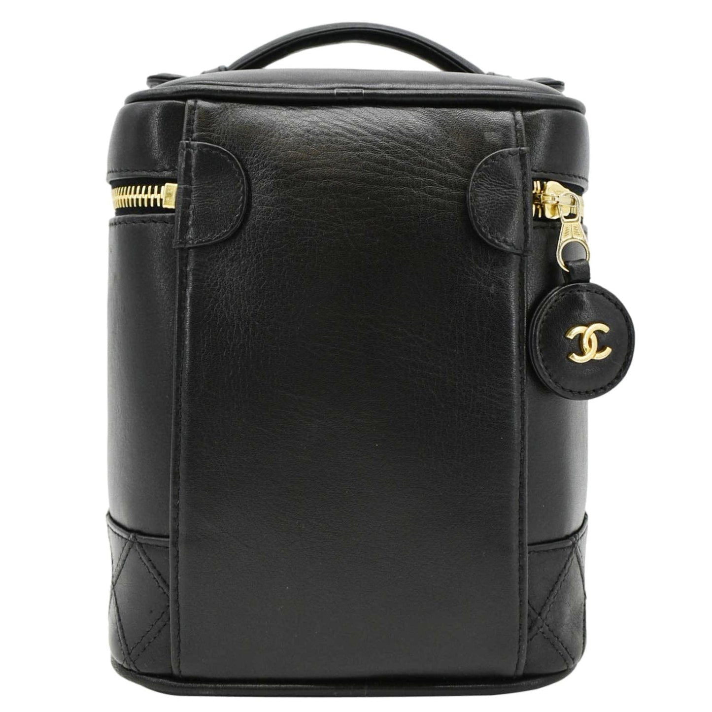 Chanel Vanity Cosmetic Leather Black Travel Bag