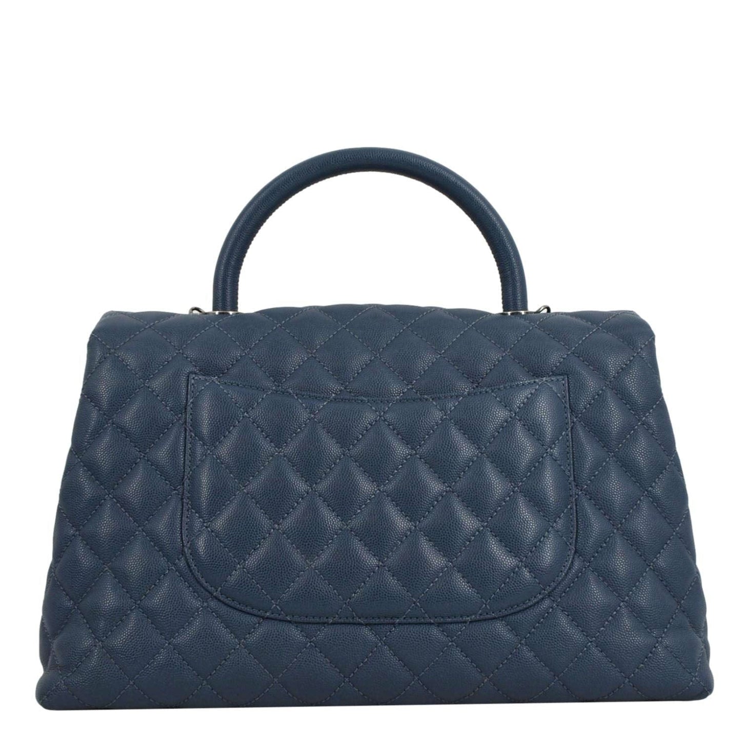 Chanel Cc Coco Caviar Leather Top Handle Flap Shoulder Bag Blue