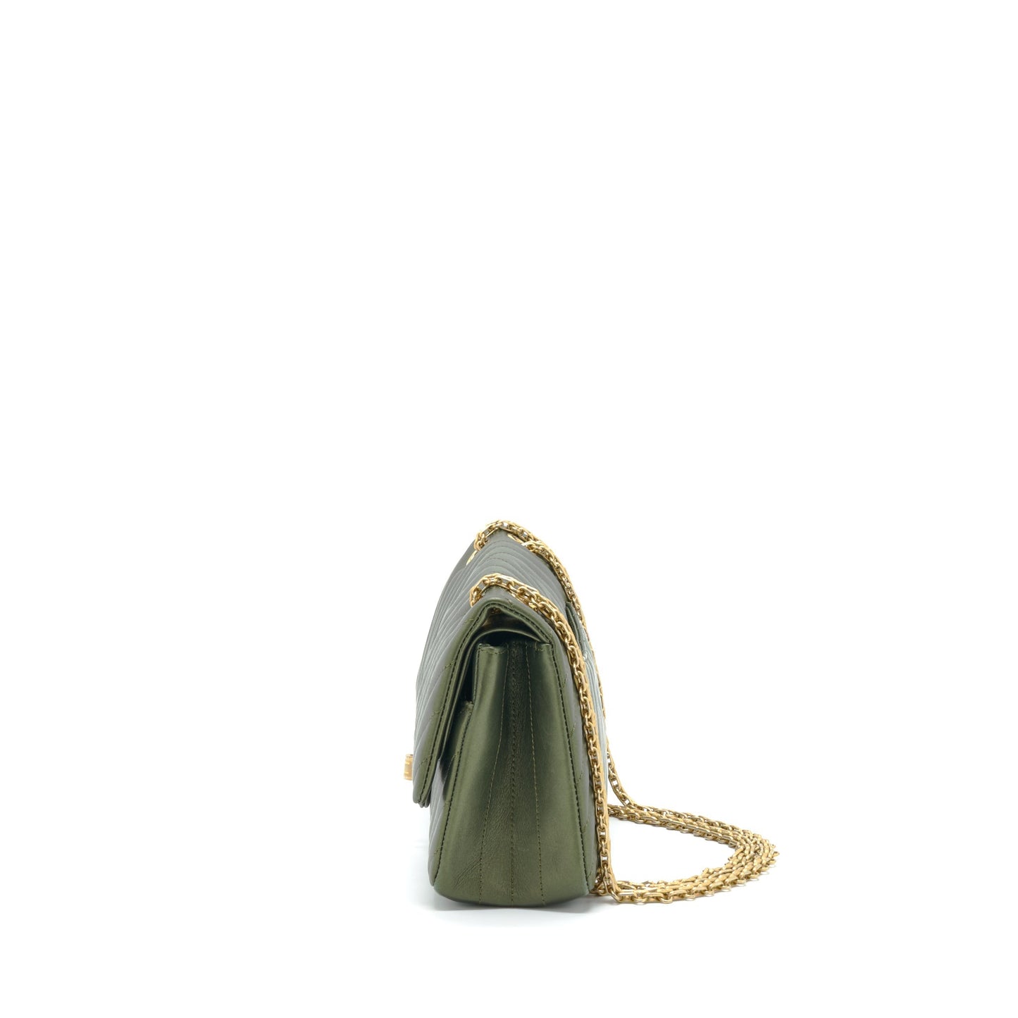 Chanel 2.55 Reissue Flap Calfskin Dark Brushed Green Gold Small Shoulder Bag