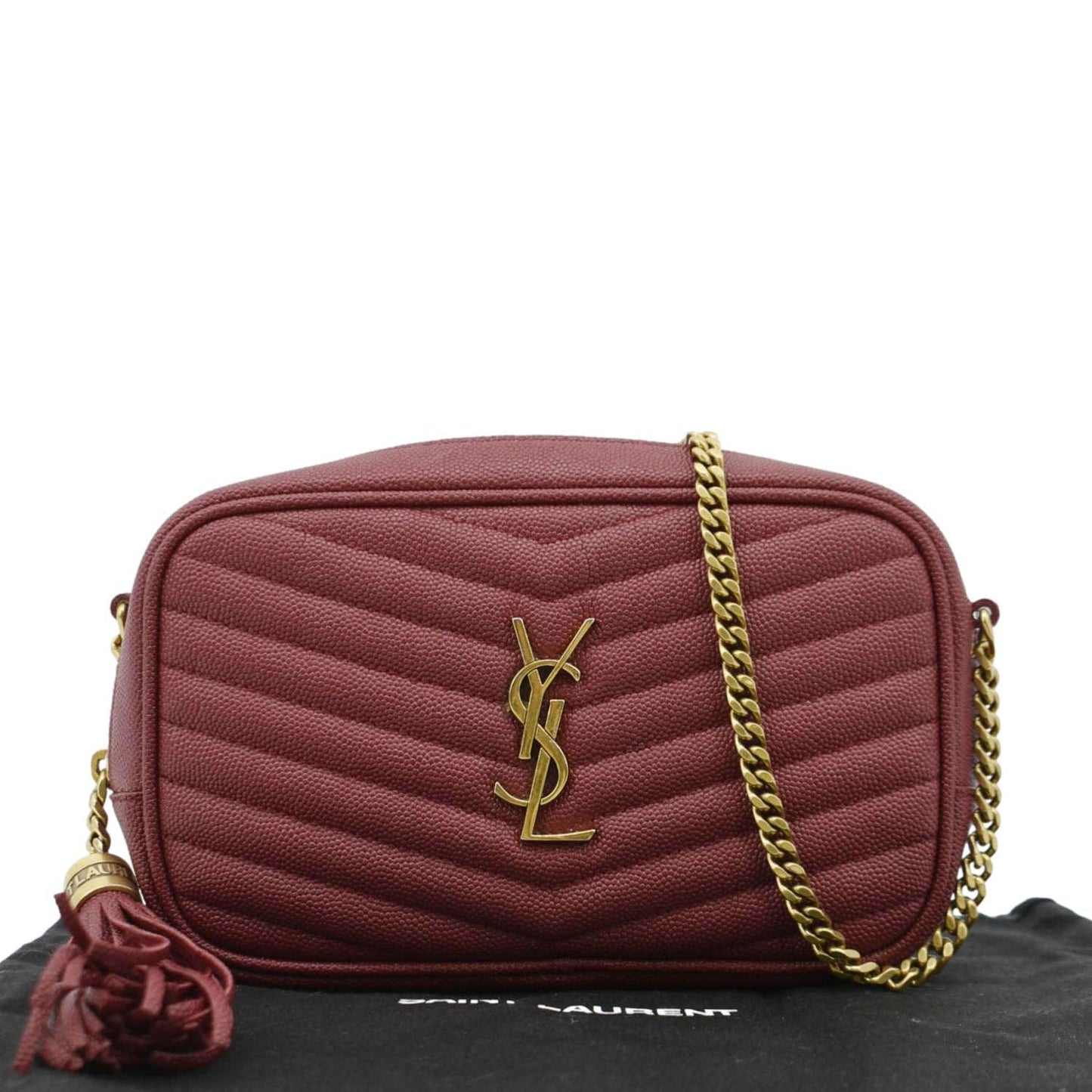 YSL Saint Laurent Yves Lou Chevron Camera Crossbody Bag Leather Red