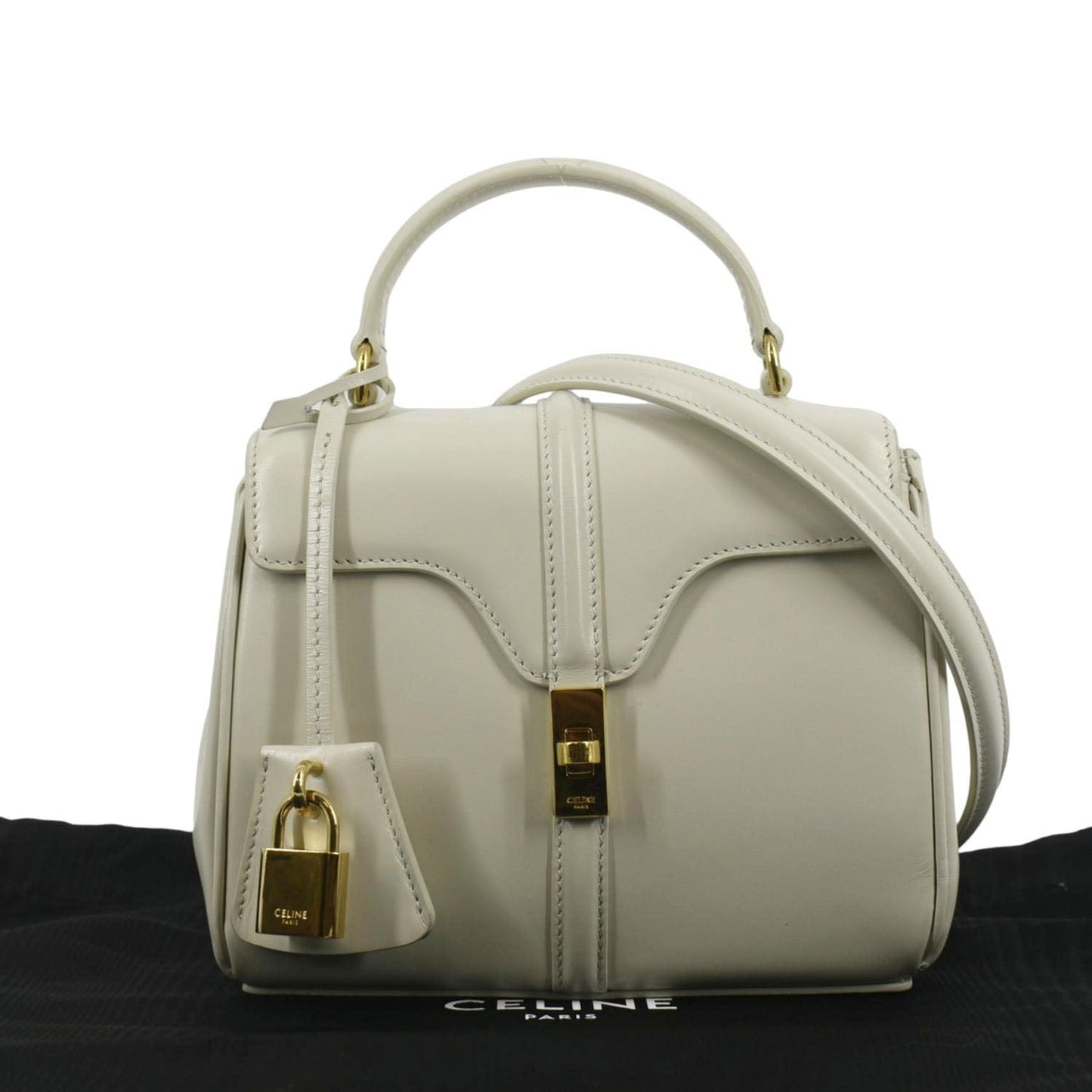 Laminated Shoulder Bag Limestone Leather Small