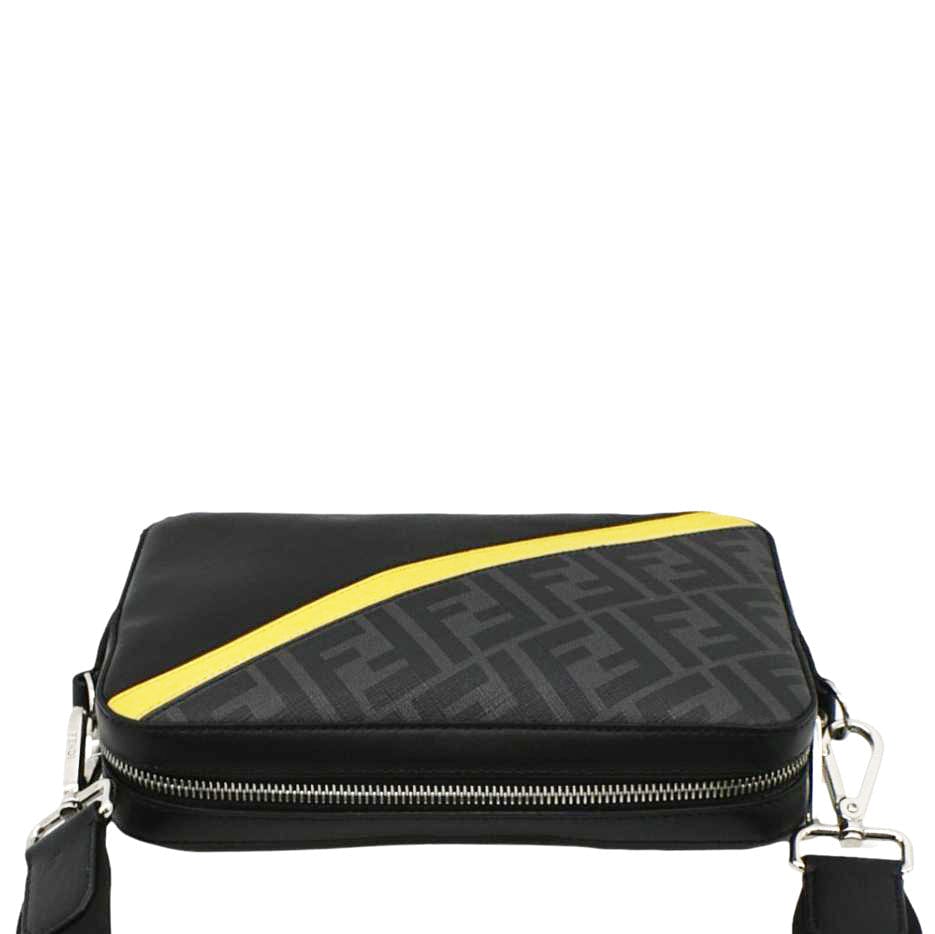 Fendi Diagonal Ff Zucca Camera Case Crossbody Bag Canvas Black Medium
