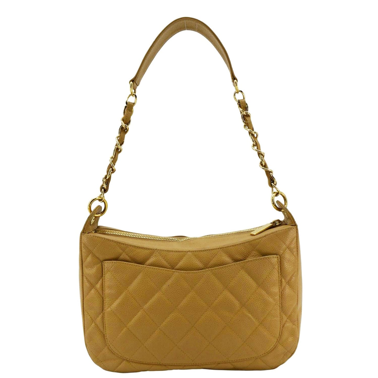Chanel Half Moon Quilted Caviar Hobo Leather Beige Travel Bag