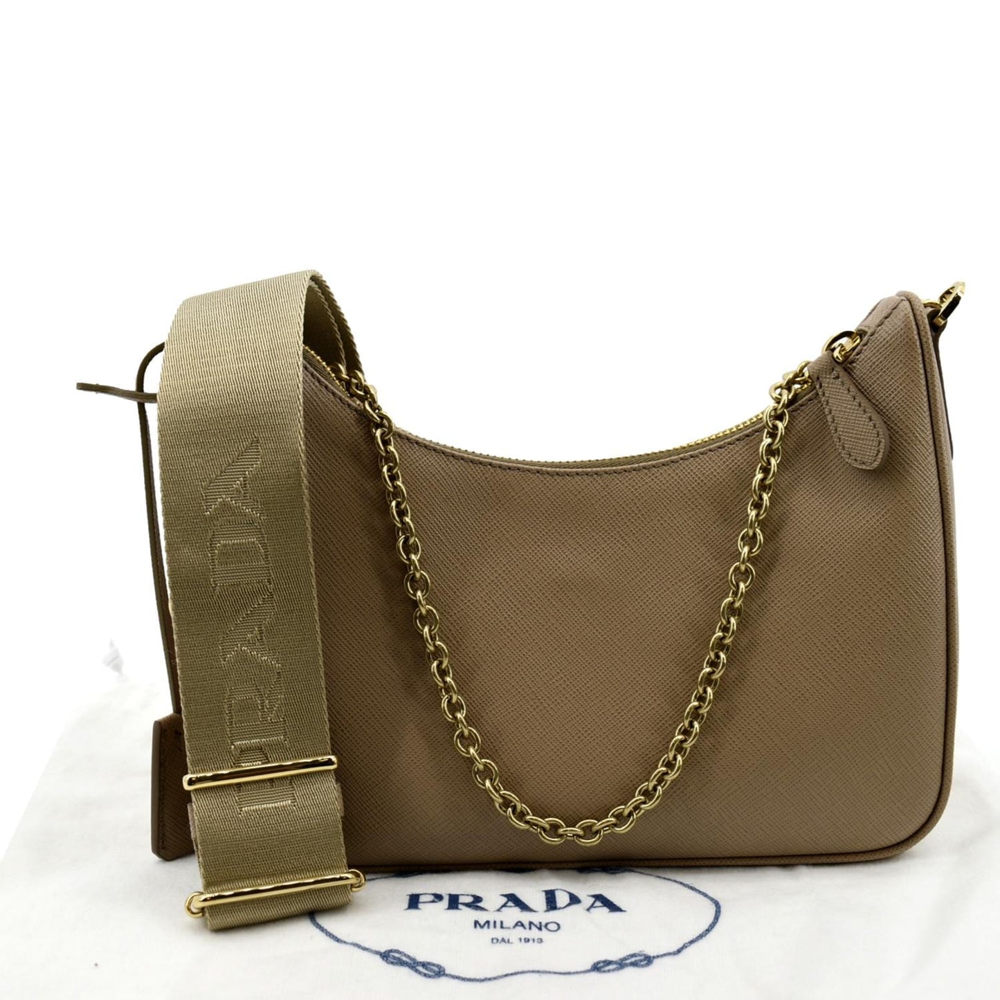 Prada Re Edition Shoulder Bag Leather Saffiano Beige