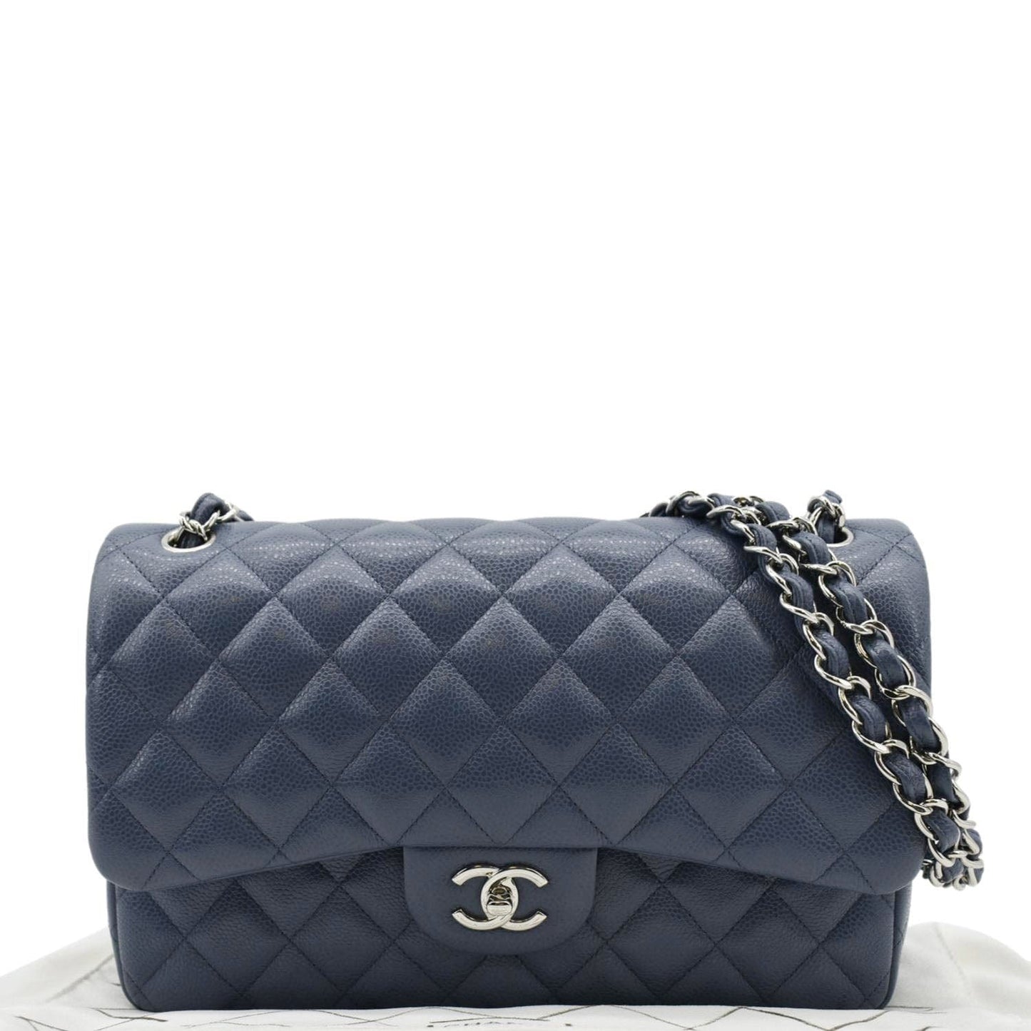Chanel Classic Jumbo Double Flap Quilted Leather Blue Travel Bag
