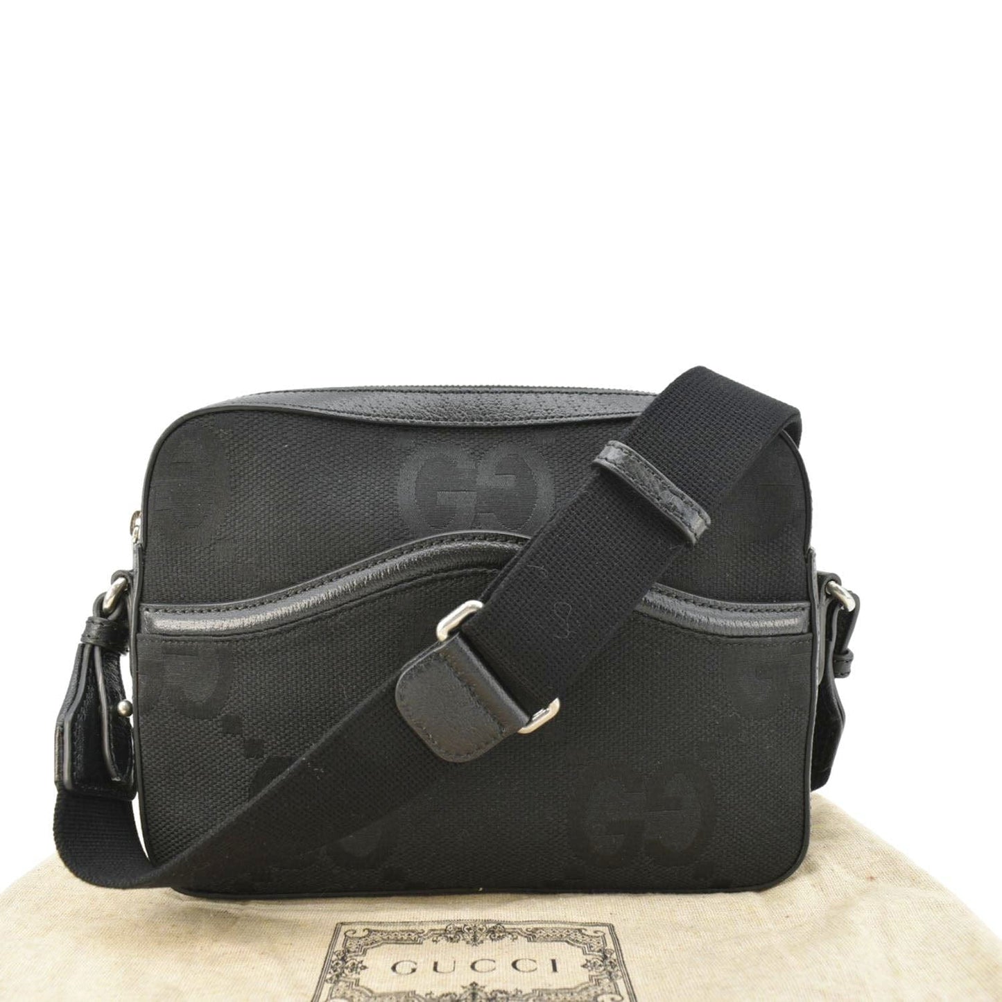 Gucci Jumbo Messenger Bag Canvas Black Crossbody Bag