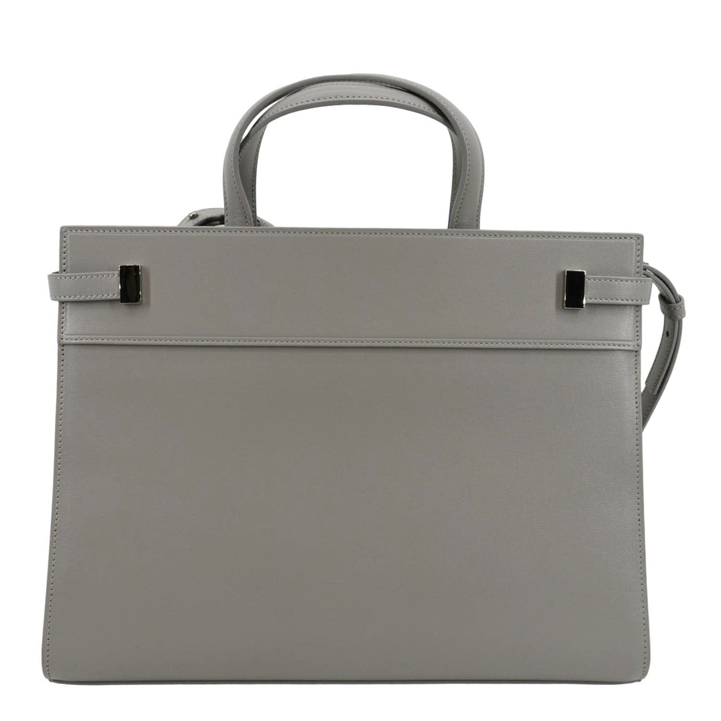 YSL Saint Laurent Yves Manhattan Shopper Tote Bag Grey Leather Gray Small Shoulder Bag