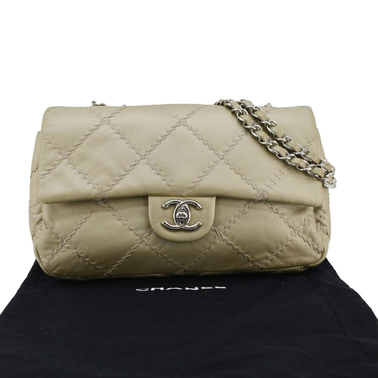 CHANEL Ultra Stitch Small Flap Quilted Calfskin Leather Crossbody Bag Beige