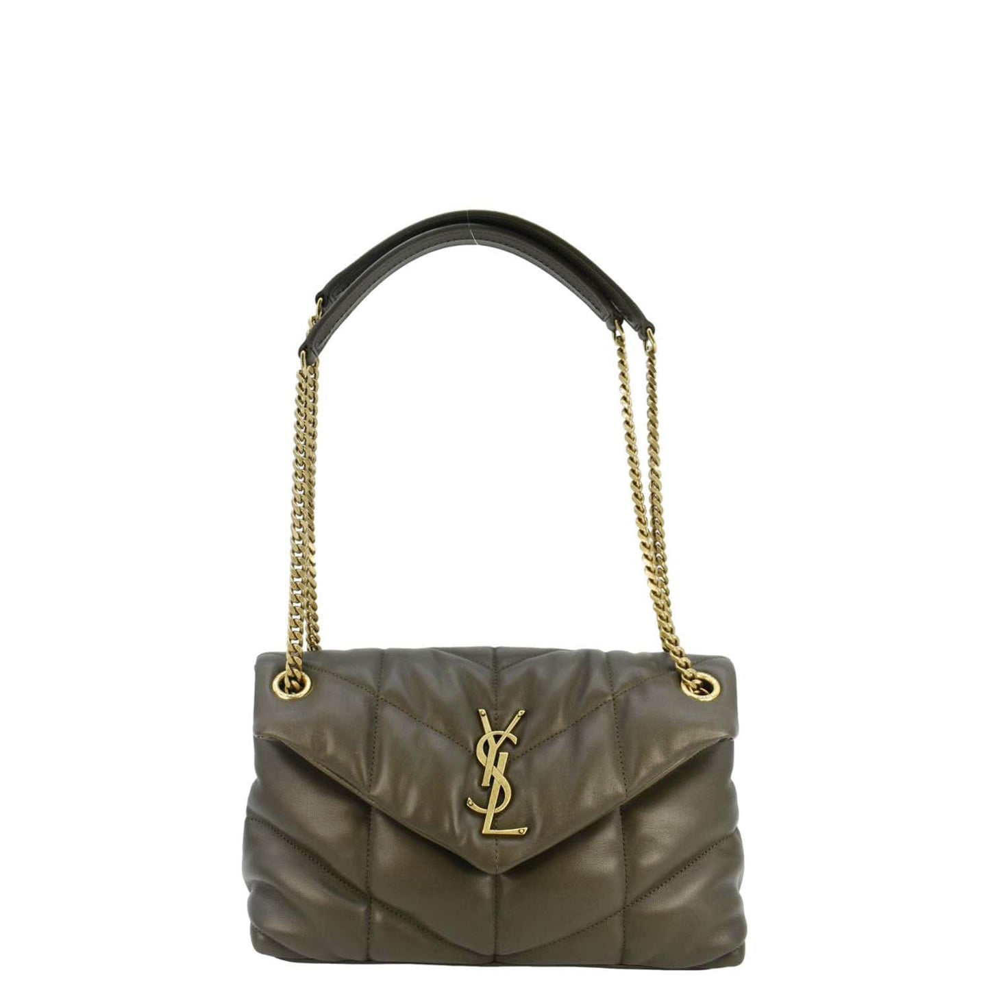 YSL Saint Laurent Yves Loulou Puffer Crossbody Bag Olive Leather Lambskin Quilted