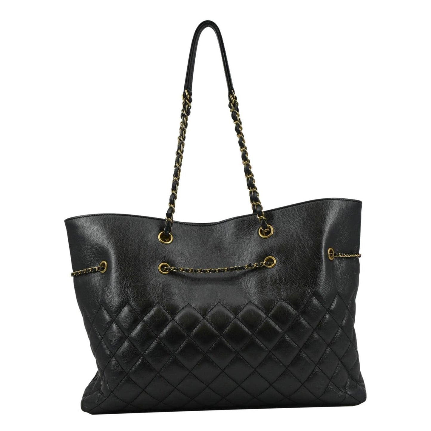 Chanel Front CC Drawstring Quilted Shopping Leather Grey Jewelry