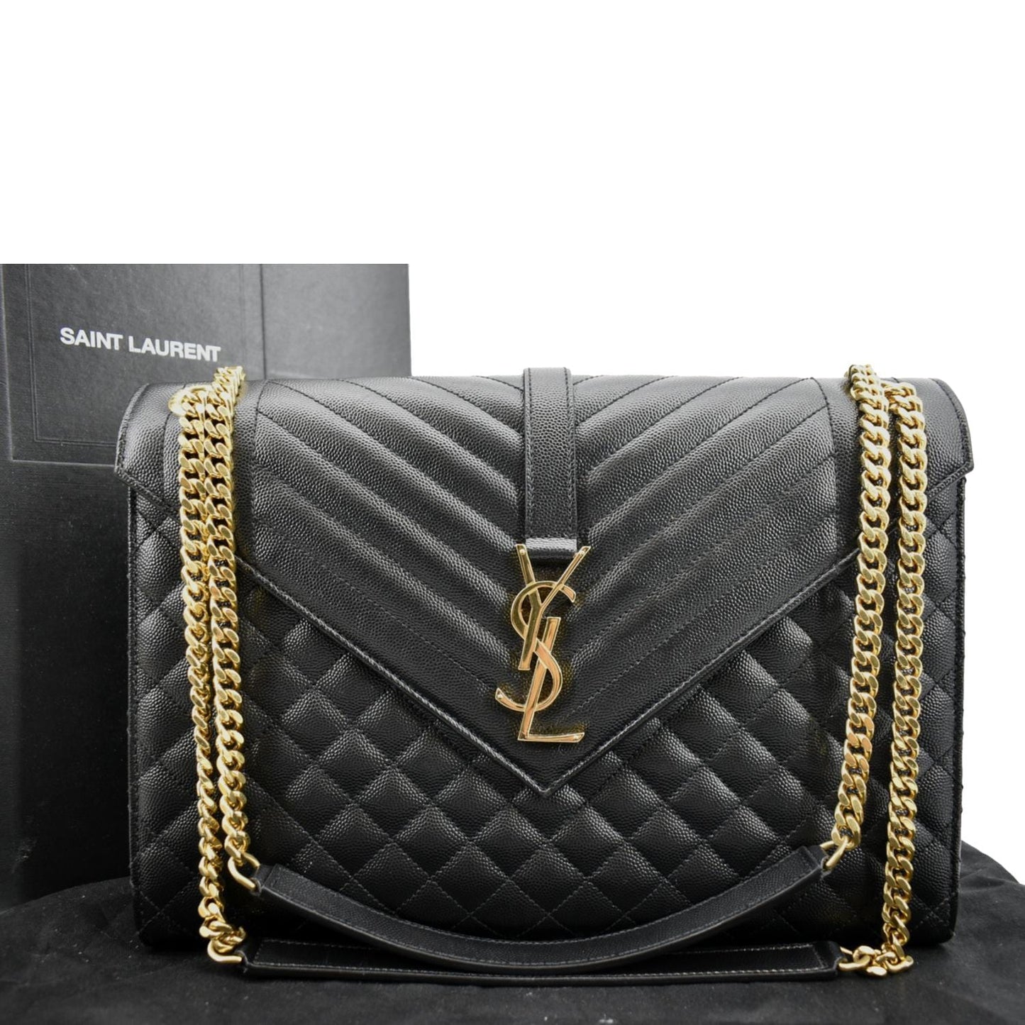 YSL Saint Laurent Yves Envelope Crossbody Bag Leather Matelasse Black Matelasse Envelope Medium