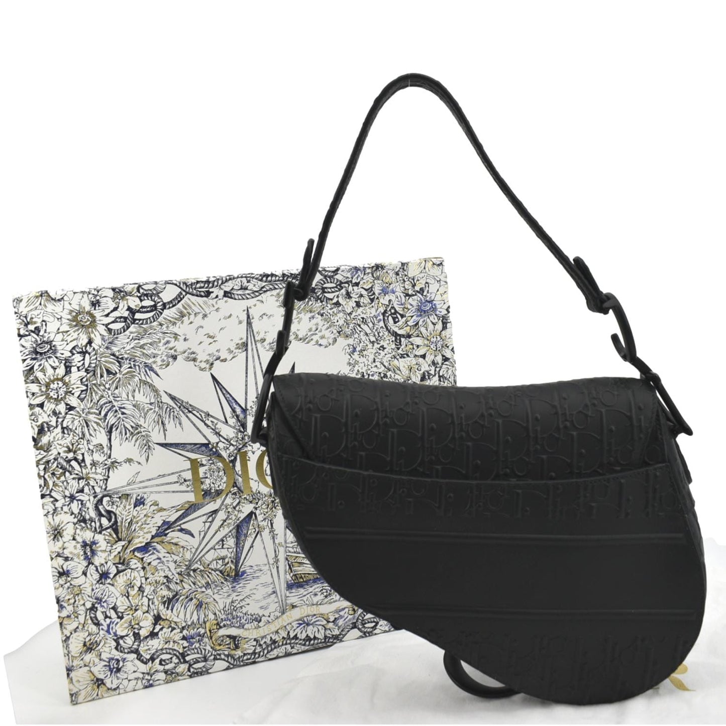 Dior Saddle Oblique Calfskin Satchel Bag Black Embossed