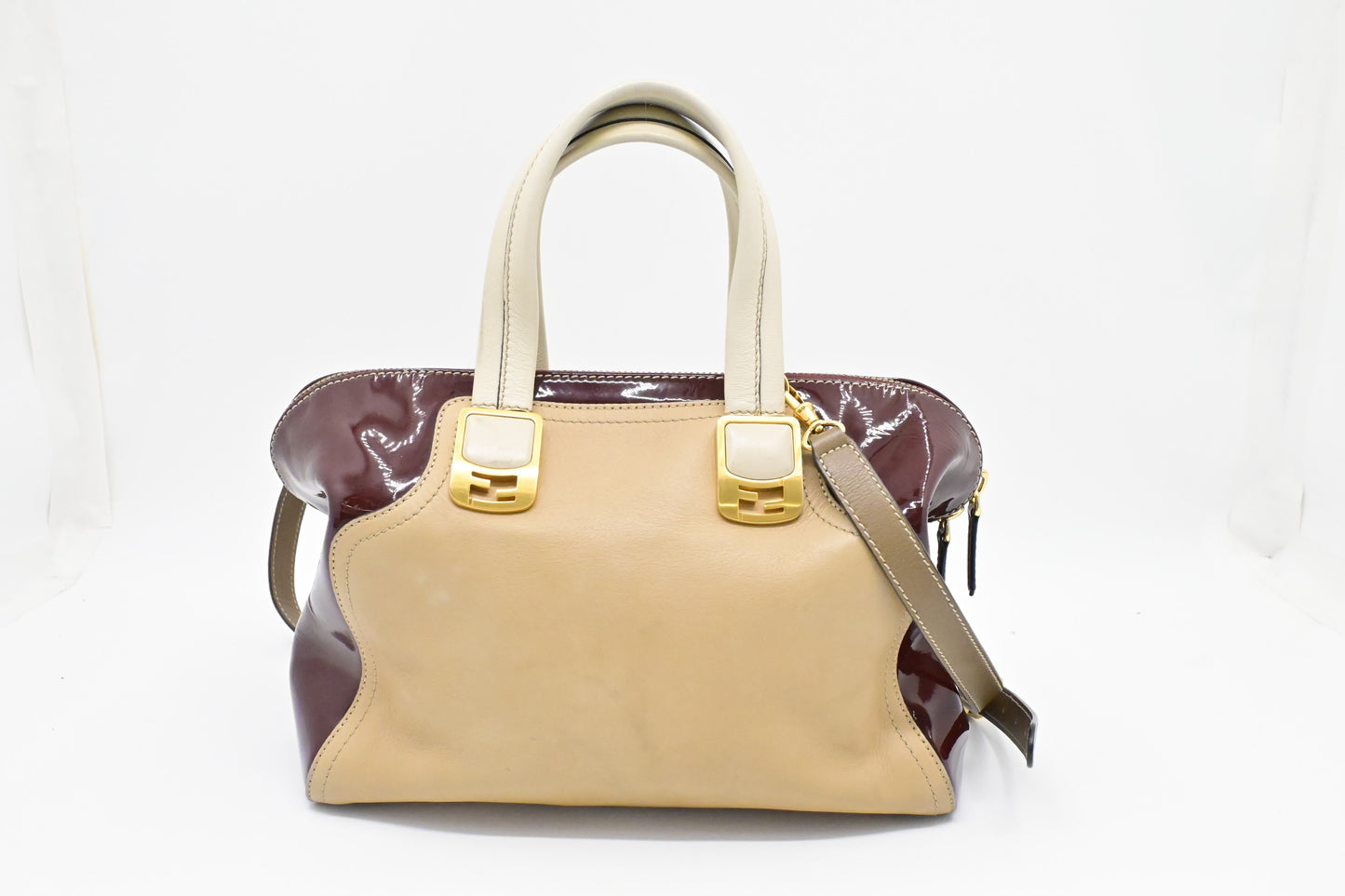 Fendi 2Way Bag In And Leather Patent Beige Travel Bag
