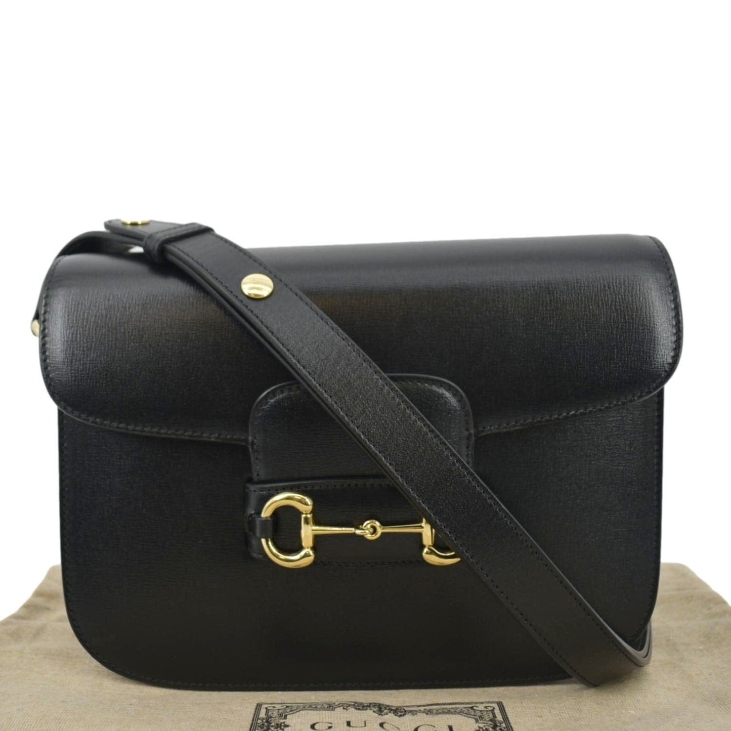 Gucci Horsebit Shoulder Bag Leather Black Horsebit 602204