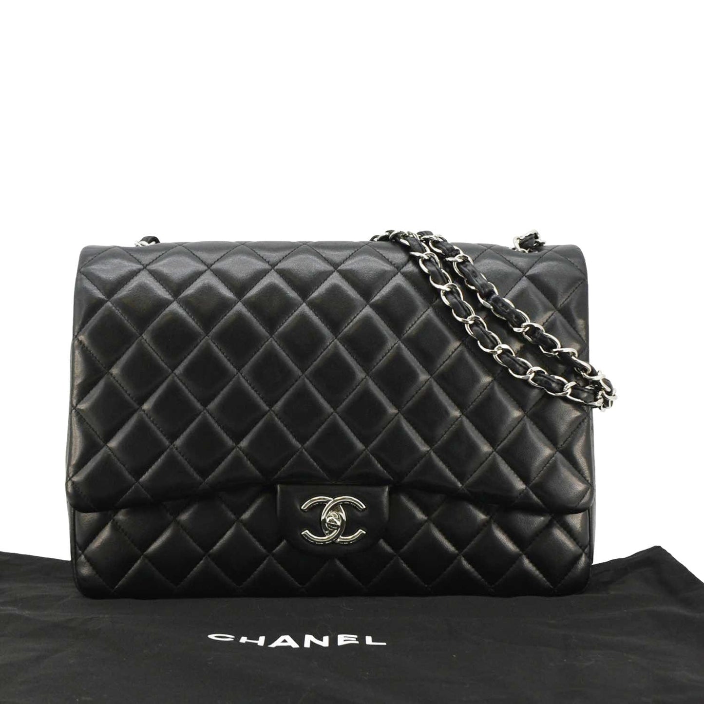 Chanel Maxi Double Flap Leather Black Travel Bag