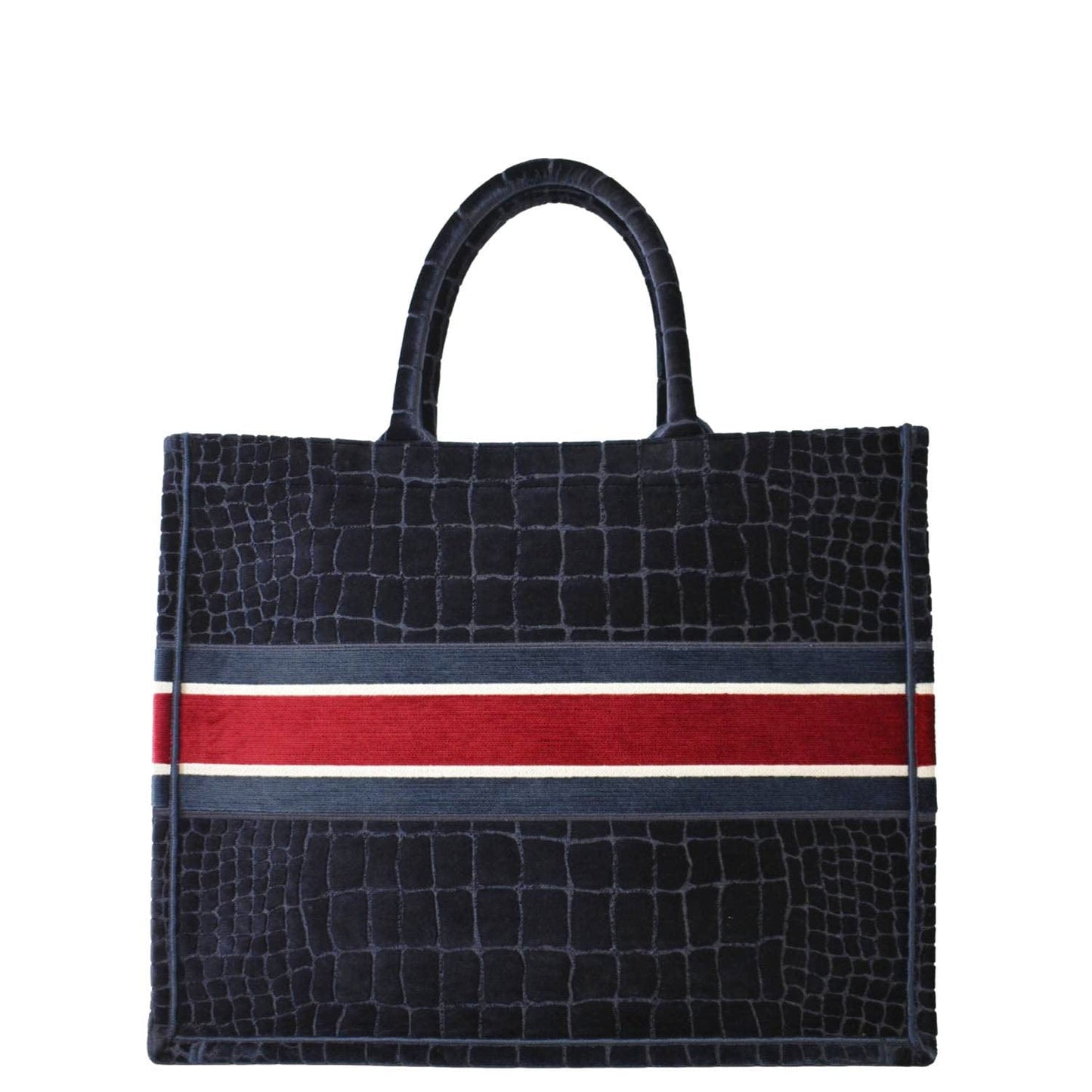 Dior Book Velvet Tote Bag Navy Large Embossed
