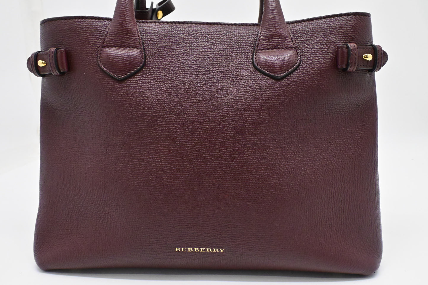 Burberry Banner Ho Check Tote In Burgundy Leather Medium Tote Bag