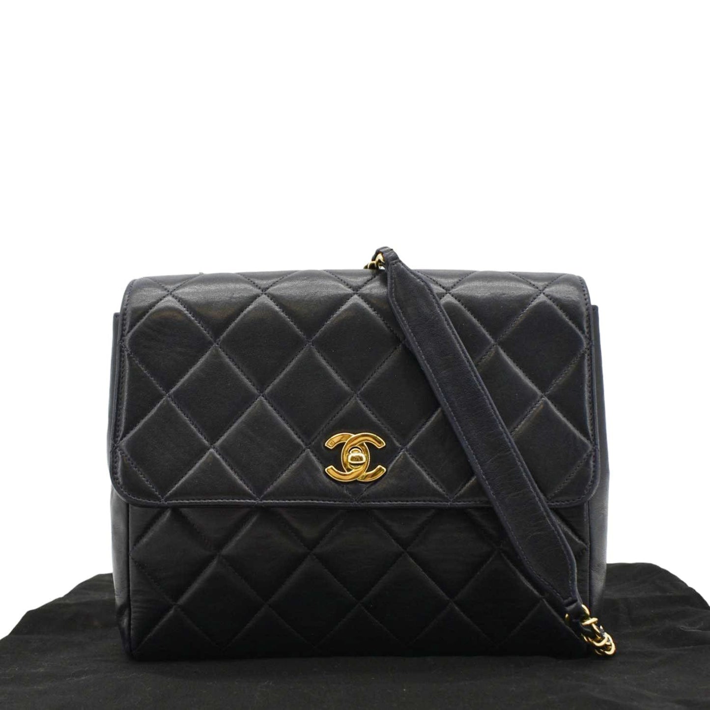 Chanel Square CC Flap Quilted Leather Black Travel Bag