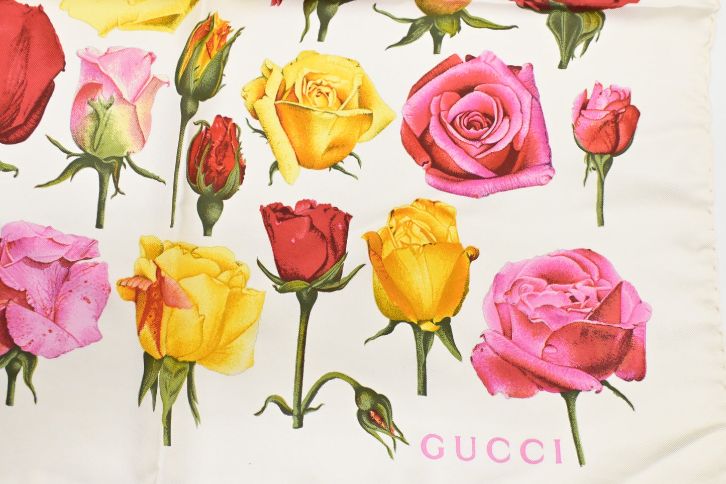 Gucci Roses Scarf Silk White