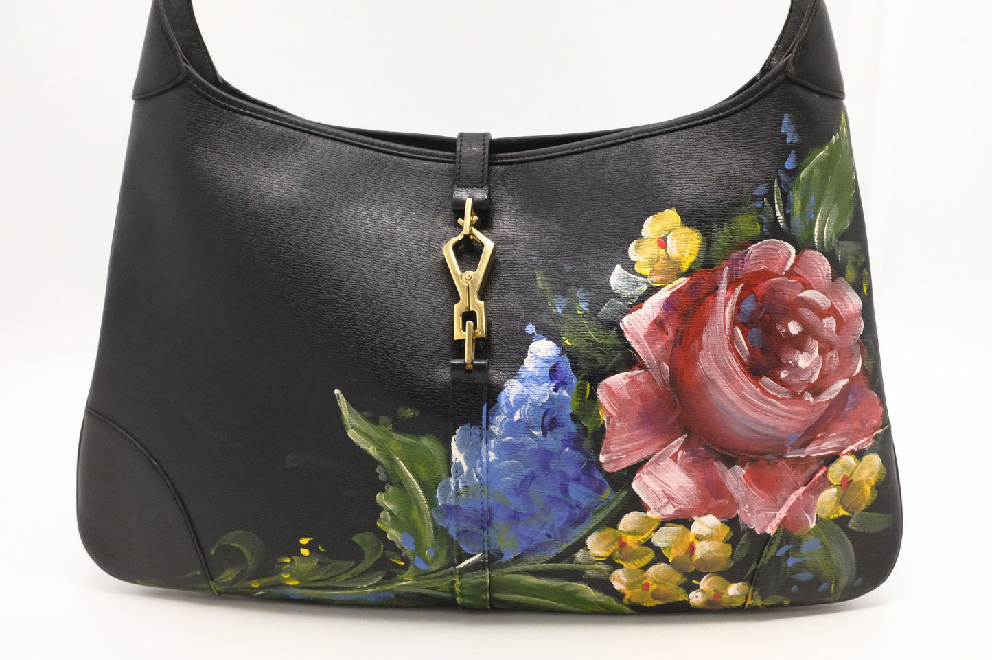 Gucci Jackie Floral Leather Black Shoulder Bag