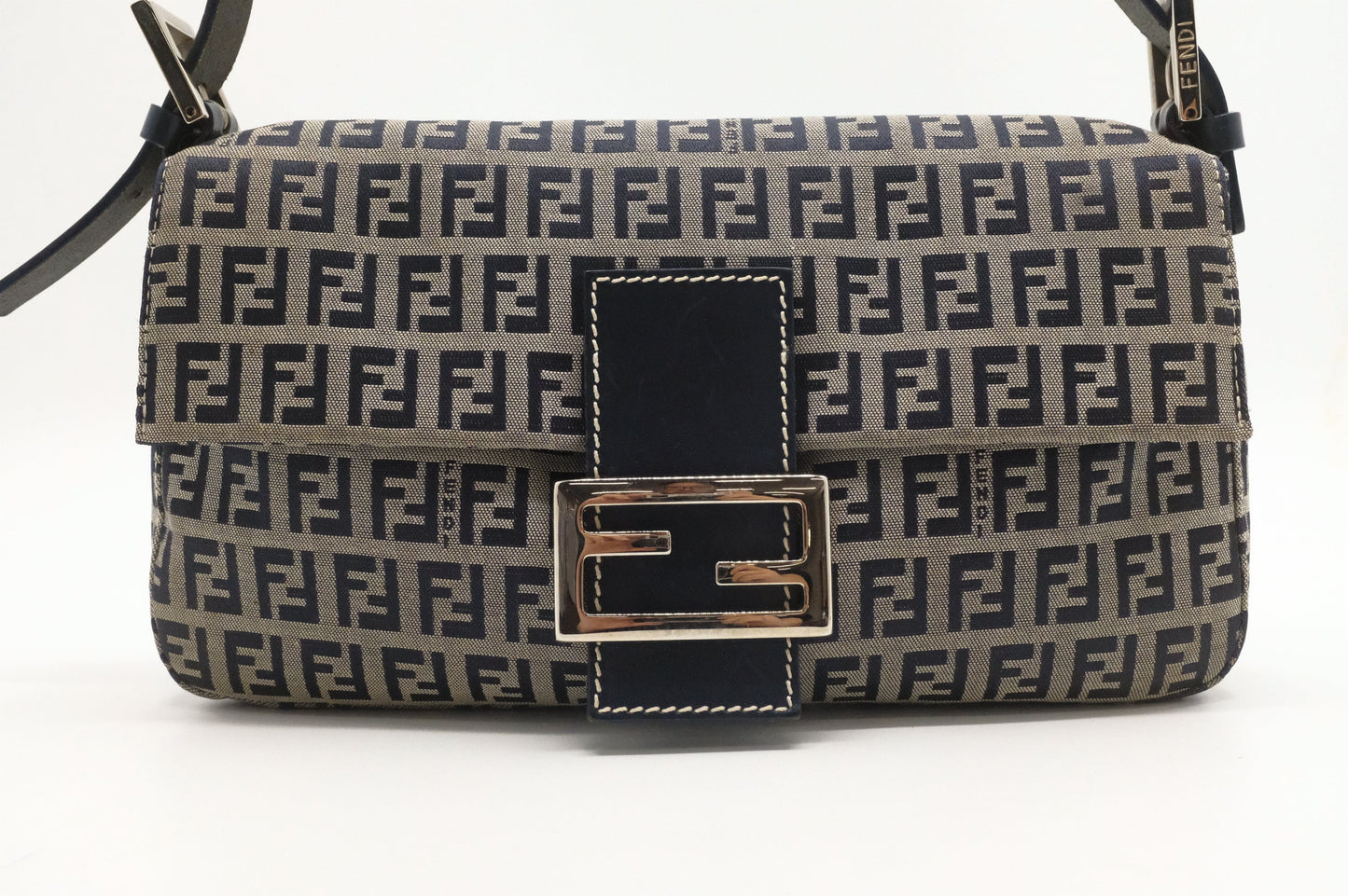 Fendi Baguette In Zucca Handbag Canvas Navy Shoulder Bag