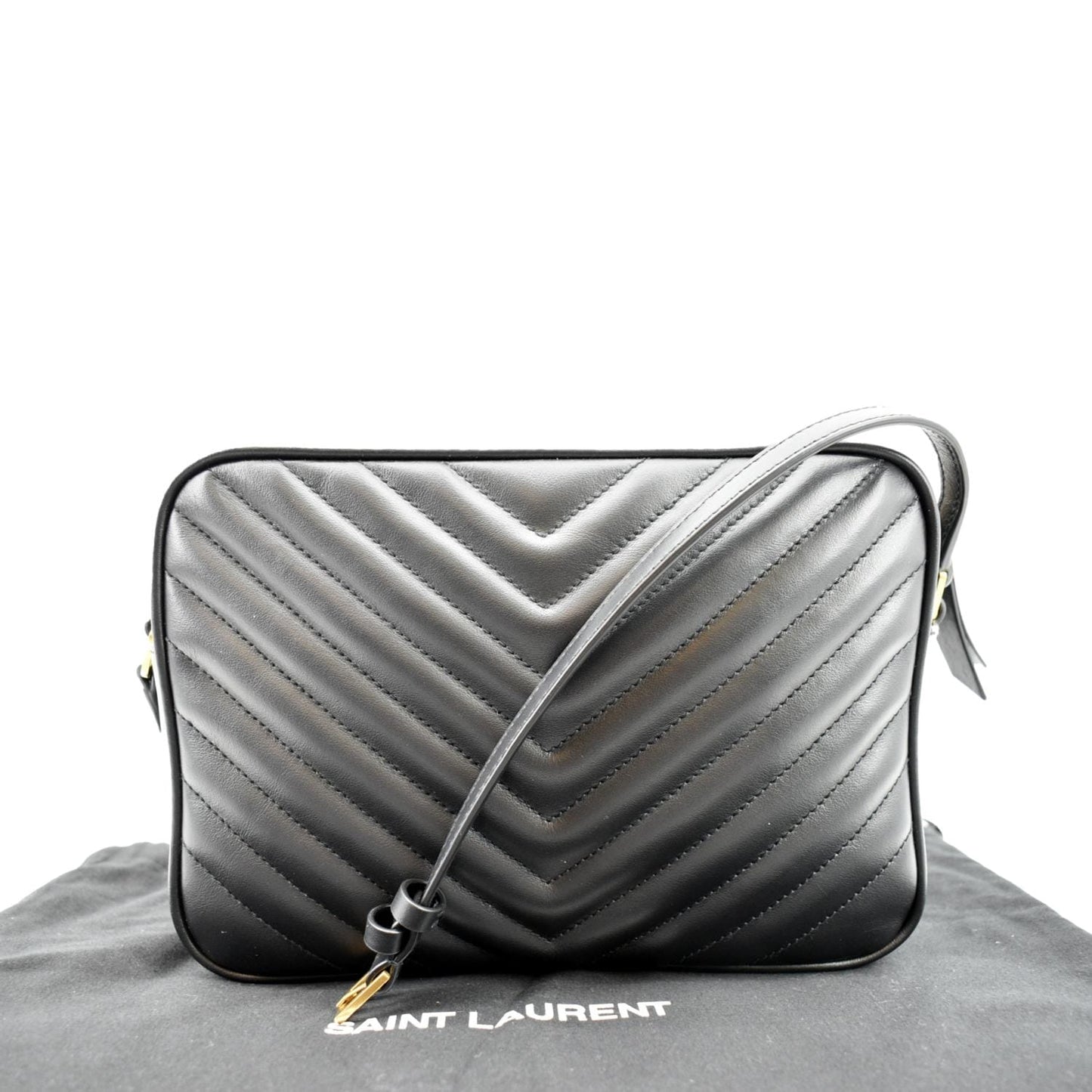 YSL Saint Laurent Yves Lou Camera Chevron Crossbody Bag Leather Black Lou Camera 2