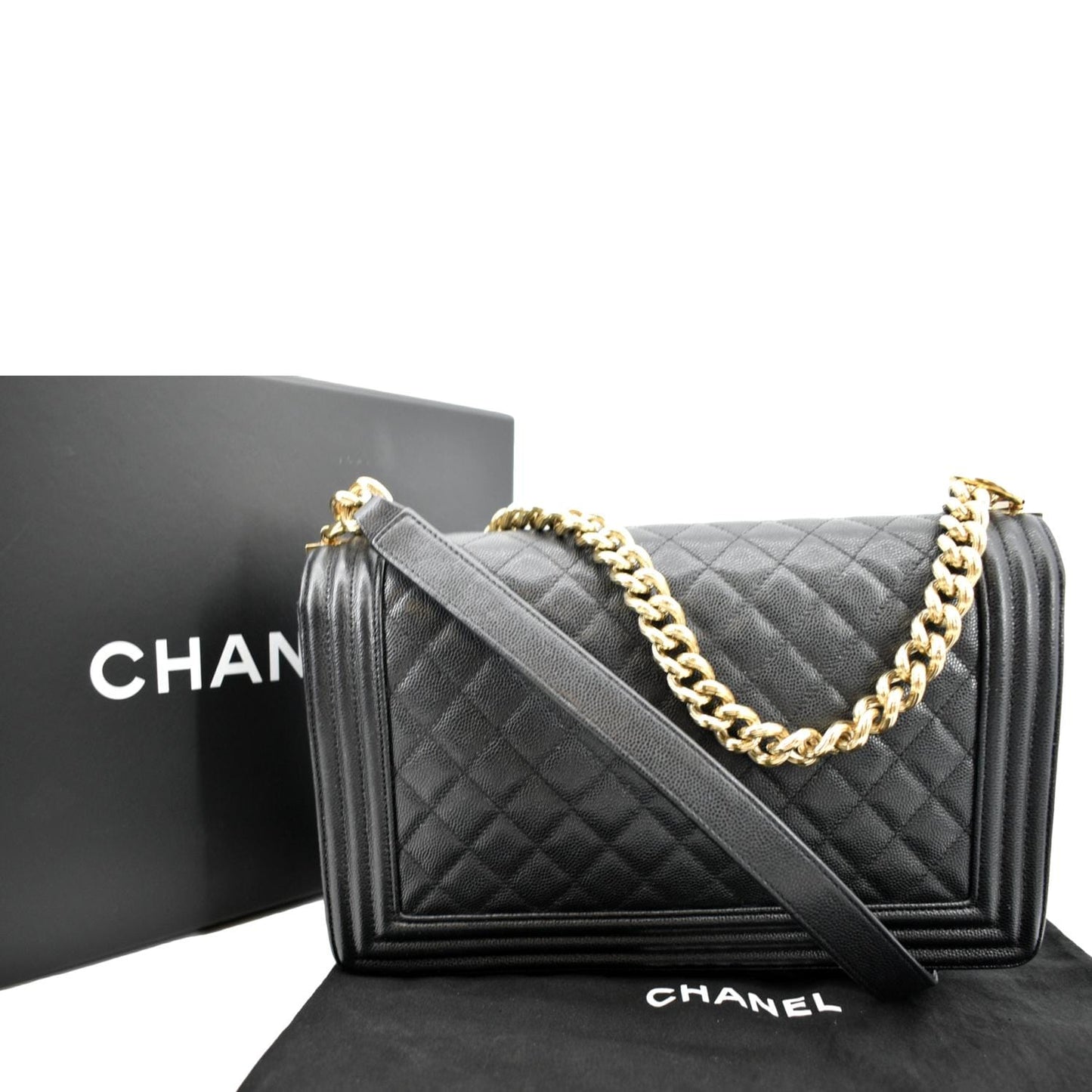 Chanel Boy New Chevron Caviar Black Travel Bag