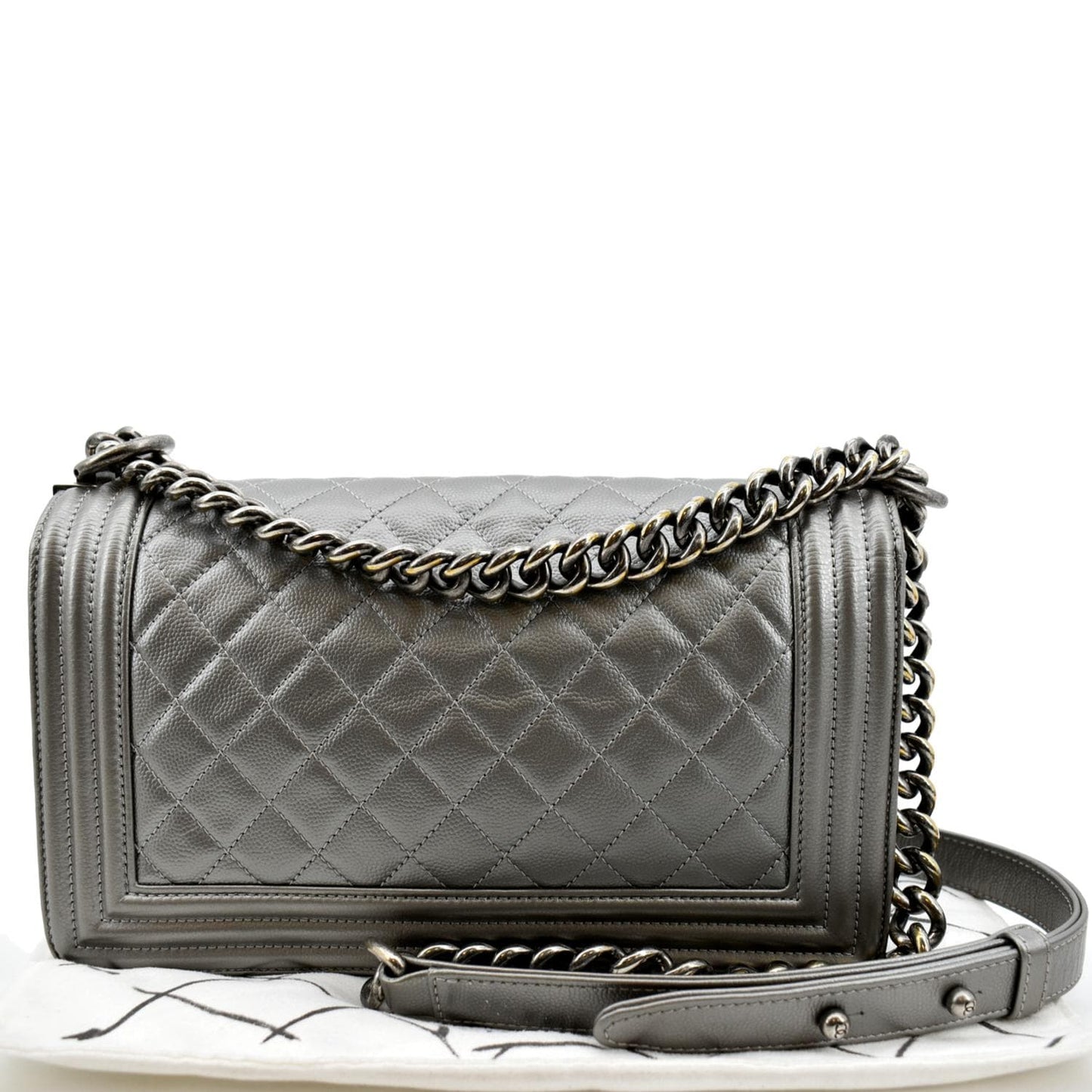 Chanel Boy Flap Caviar Leather Grey Travel Bag