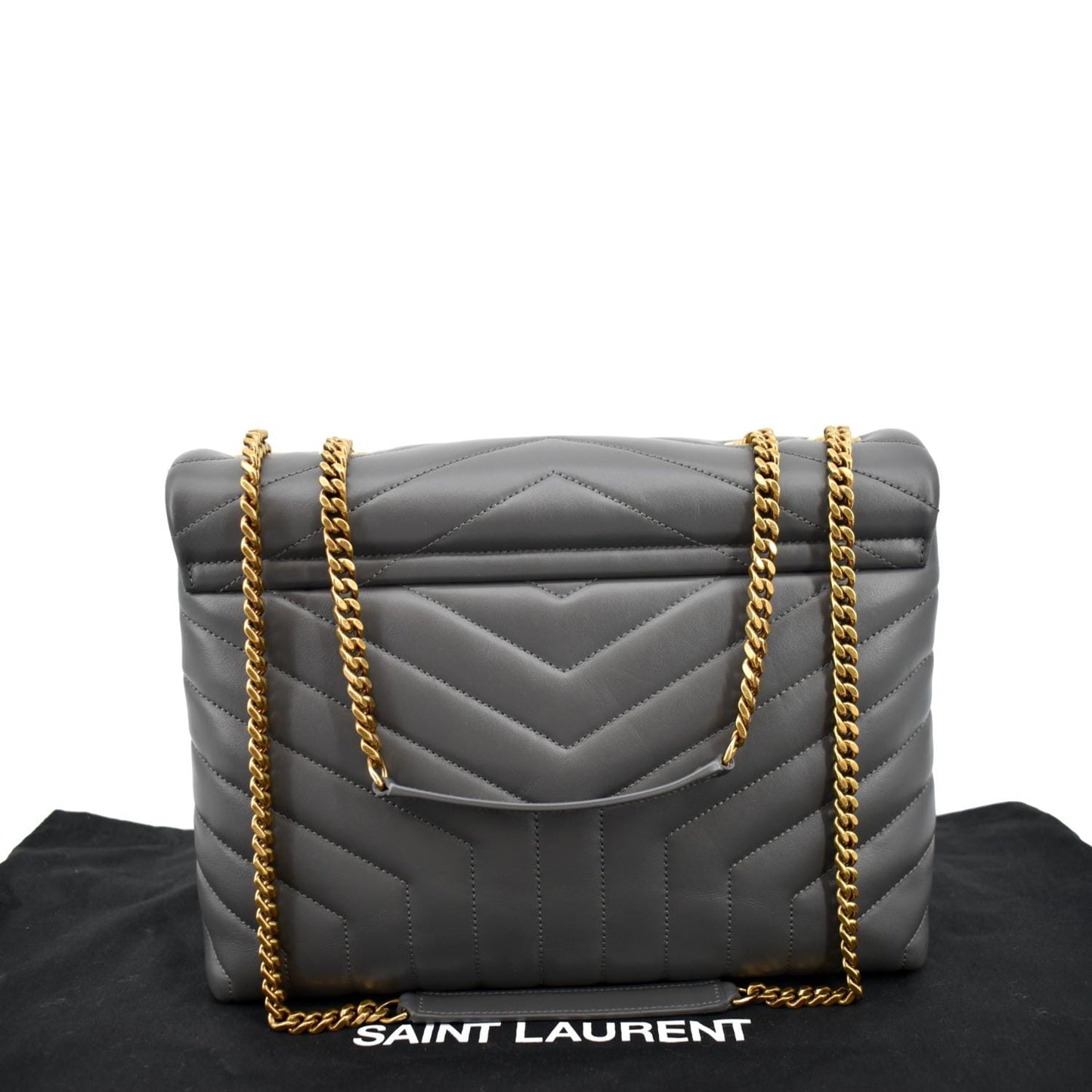 YSL Saint Laurent Saint Loulou Chain Shoulder Bag Dark Gray Leather Matelasse