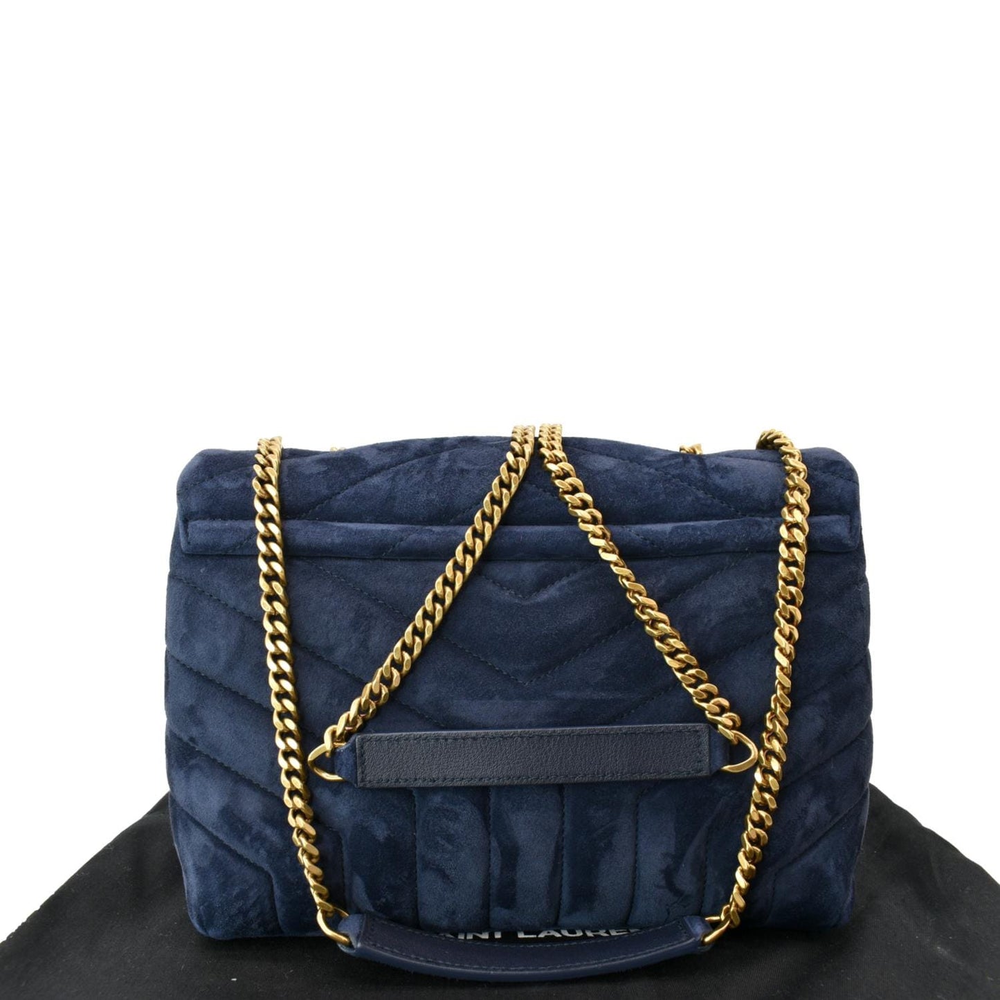 YSL Saint Laurent Yves Loulou Velvet Shoulder Bag Blue Small