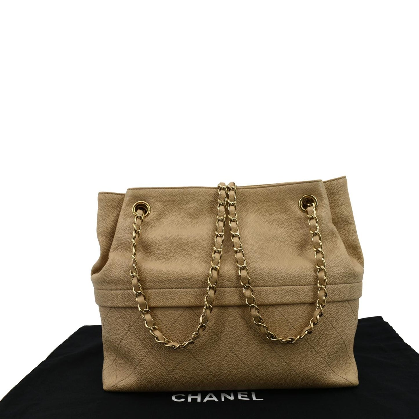 Chanel Zip Carry Grained Shopping Leather Calfskin Beige Travel Bag