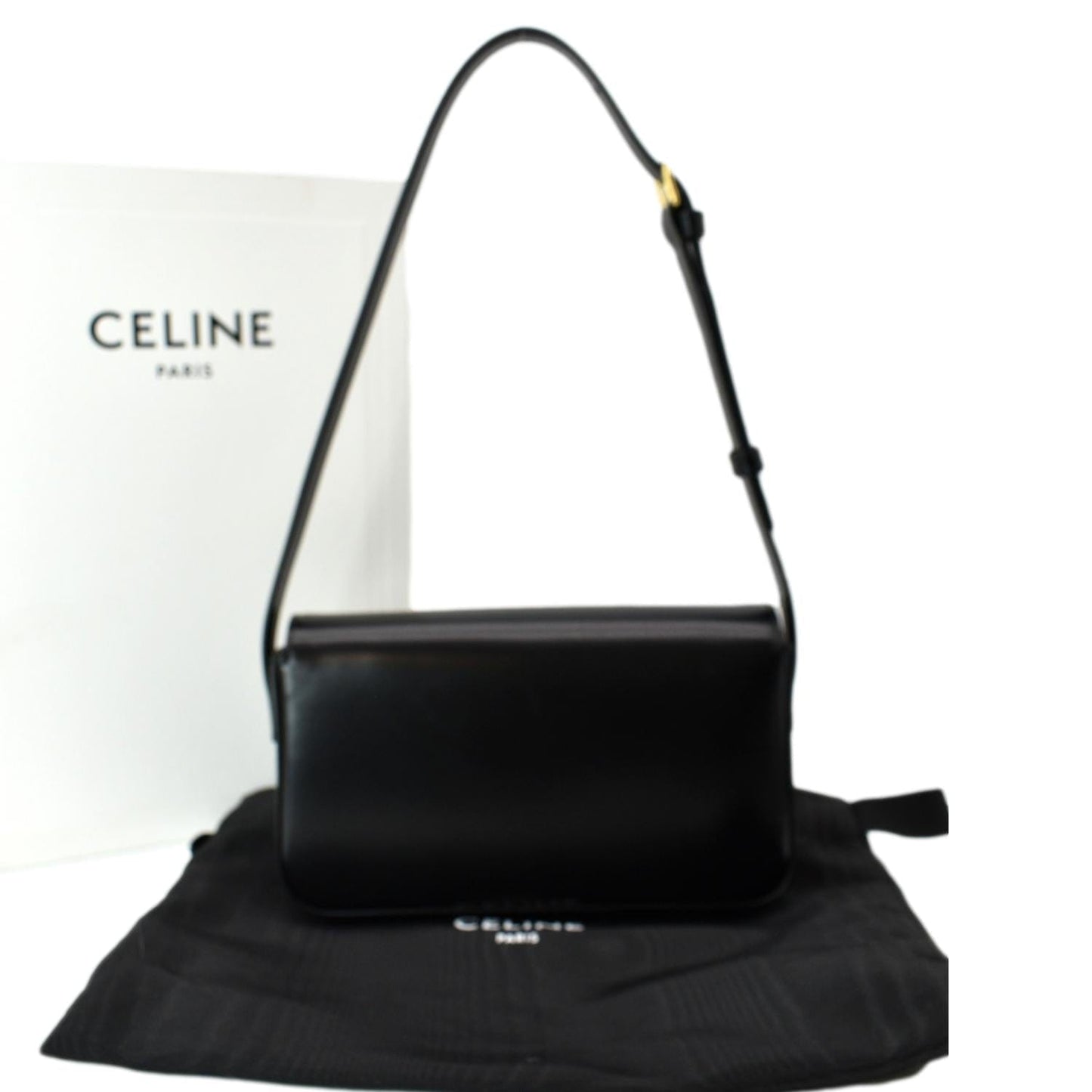 Triomphe Calfskin Shoulder Bag Leather Black