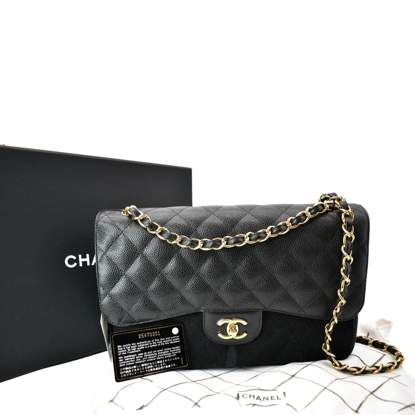 Chanel Classic Jumbo Double Flap Caviar Leather Black Travel Bag Flap Bag